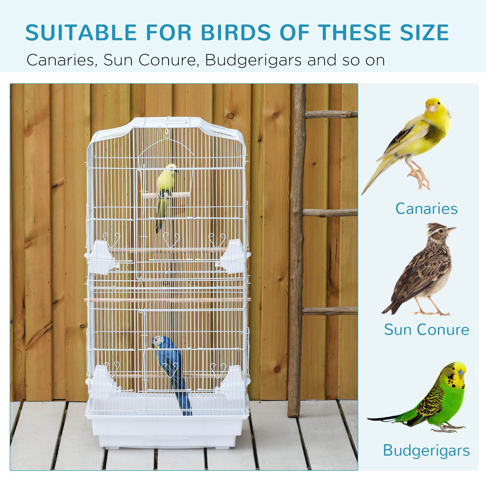 PawHut Large Metal Bird Cage with Stand, Perches, Food Bowls, Swing for Budgie, Parakeet, 46.5 x 35.5 x 92cm,White