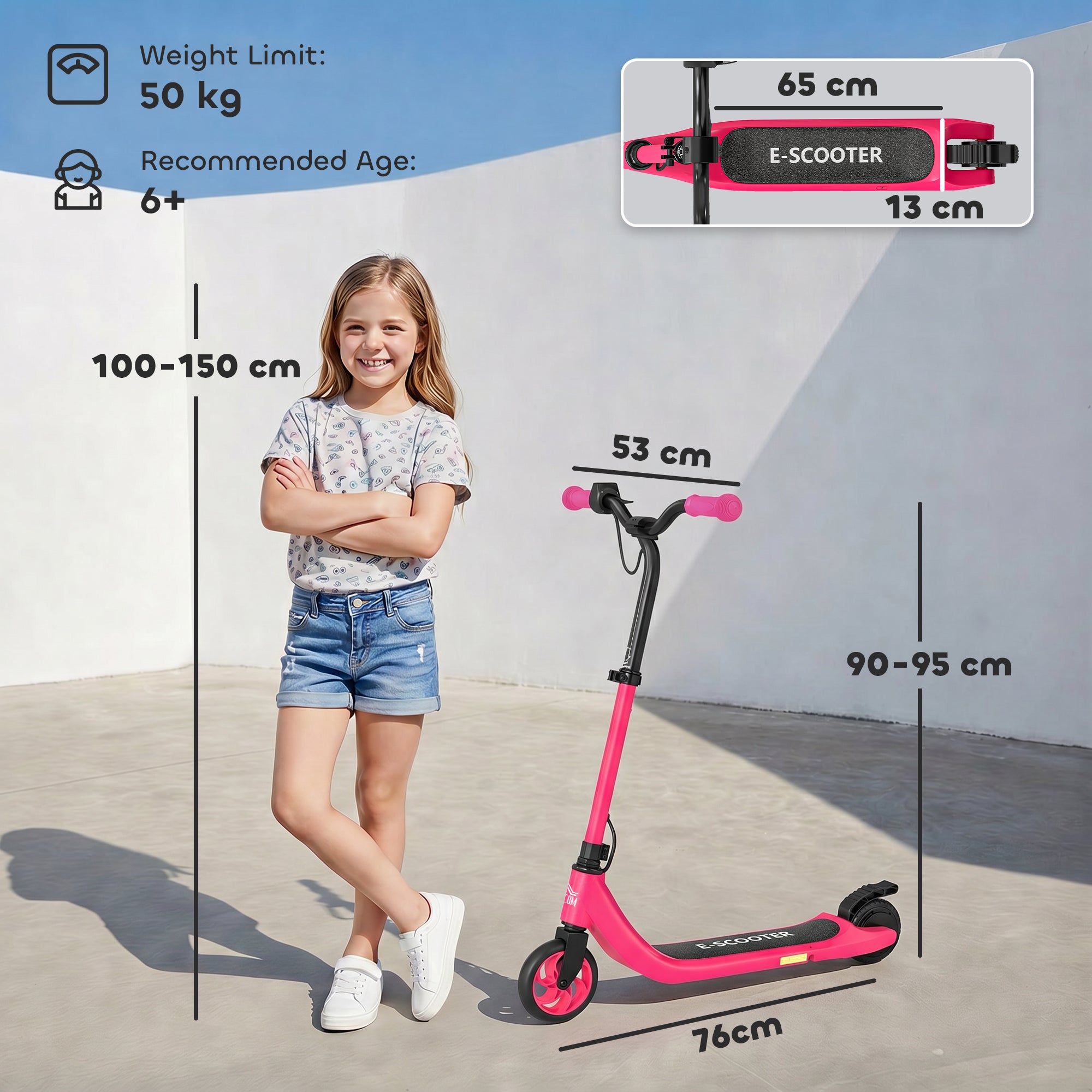 HOMCOM Electric Scooter, 120W Motor E-Scooter with Battery Display, Adjustable Height, Rear Brake for Ages 6+ Years - Pink