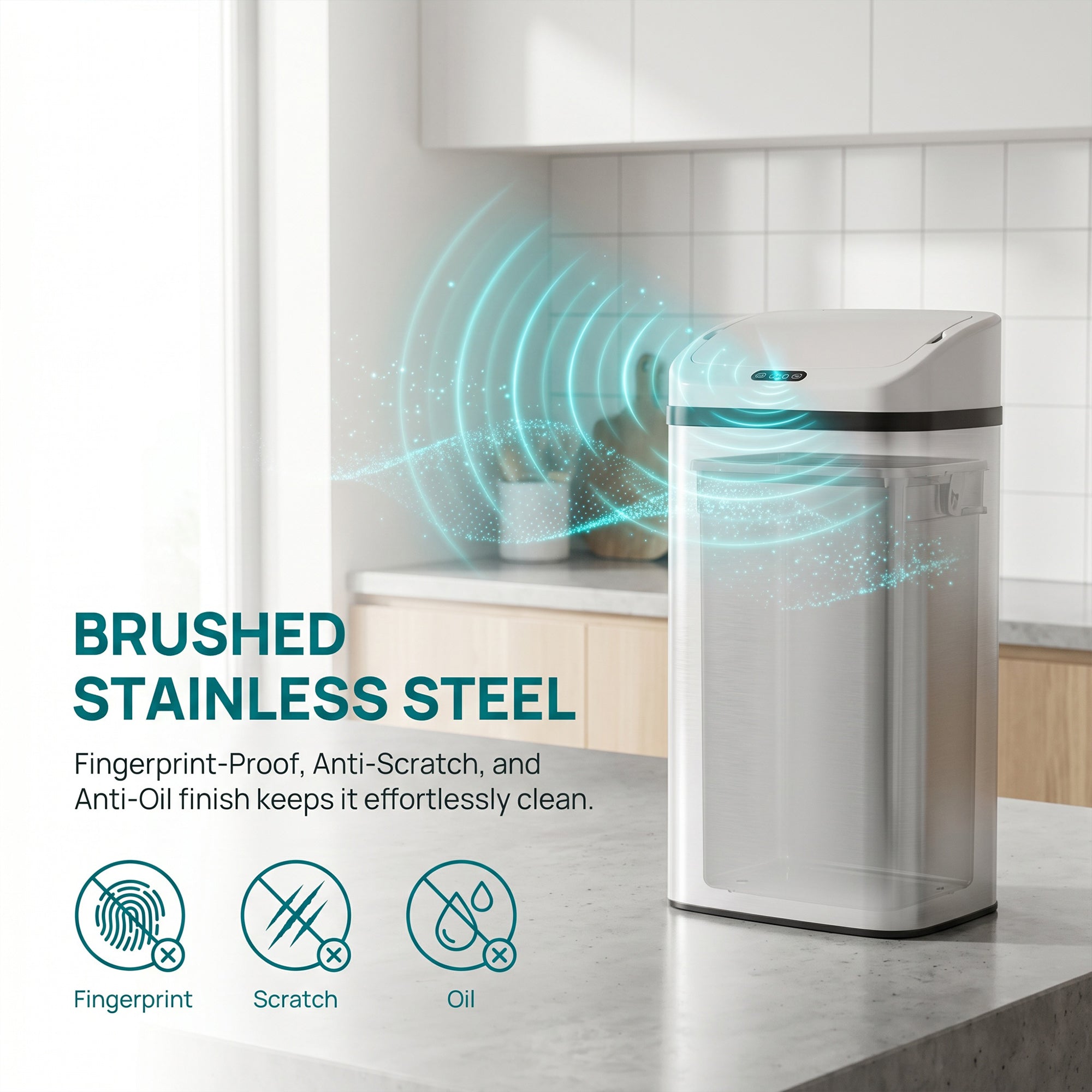 HOMCOM 48L Stainless Steel Sensor Bin - White