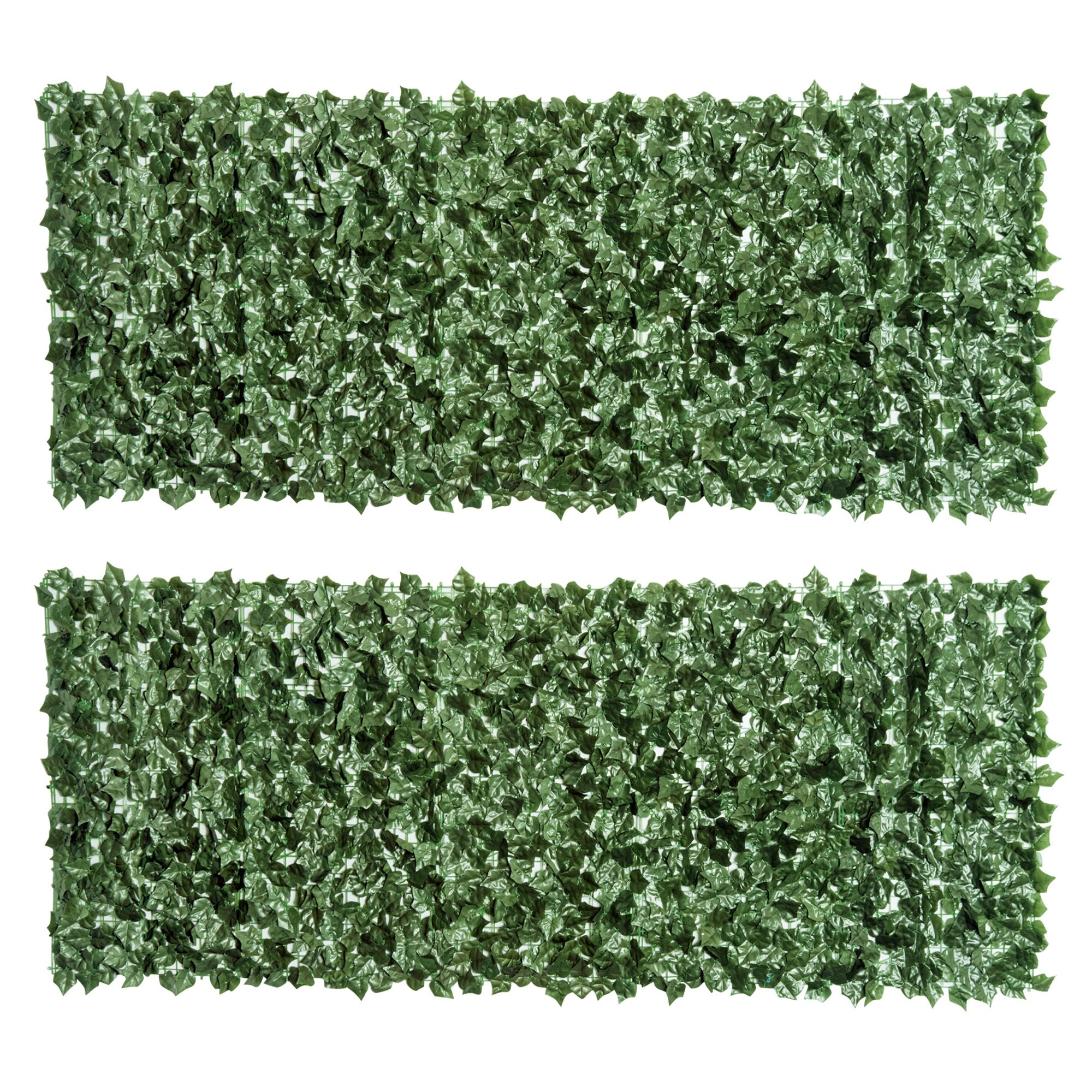 Outsunny 2-Piece Artificial Leaf Hedge Screen Privacy Fence Panel for Garden Outdoor Indoor Decor, Dark Green, 2.4M x 1M - North Peak Garden Furniture
