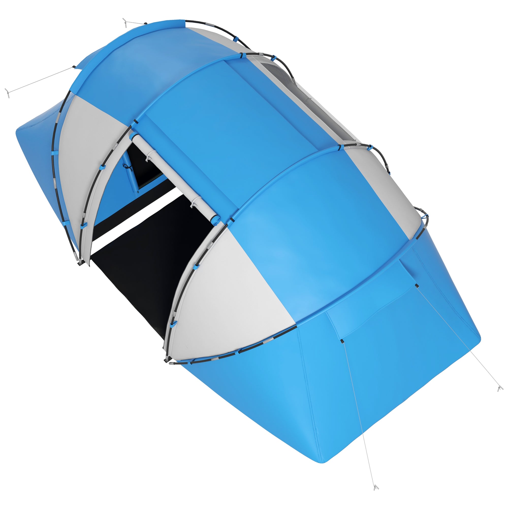 Outsunny 4-6 Man Camping Tent w/ Two Bedroom, Hiking Sun Shelter, UV Protection Tunnel Tent, Blue and White - North Peak Garden Furniture