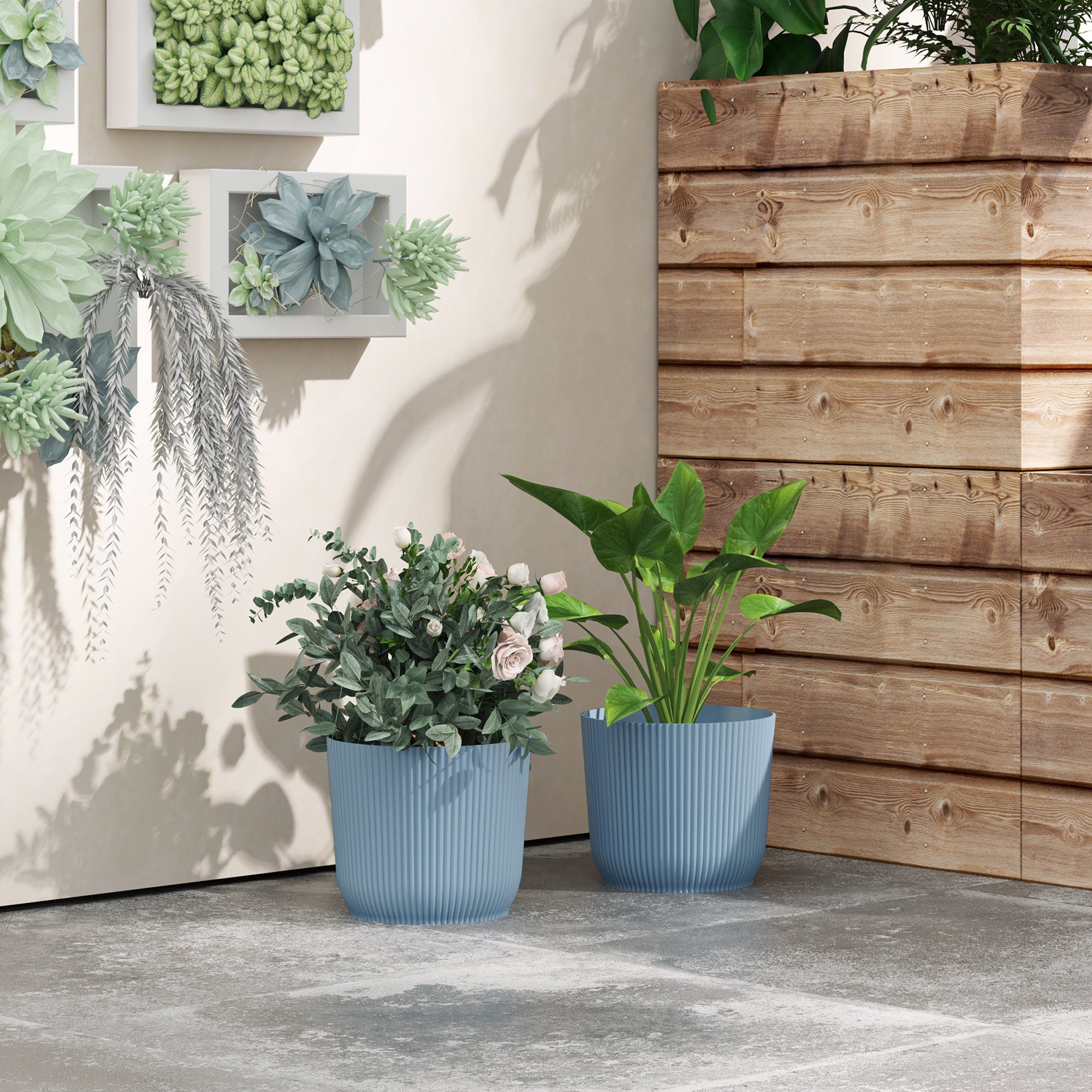 Outsunny Set of Two Ф22cm Planters - Blue - North Peak Garden Furniture