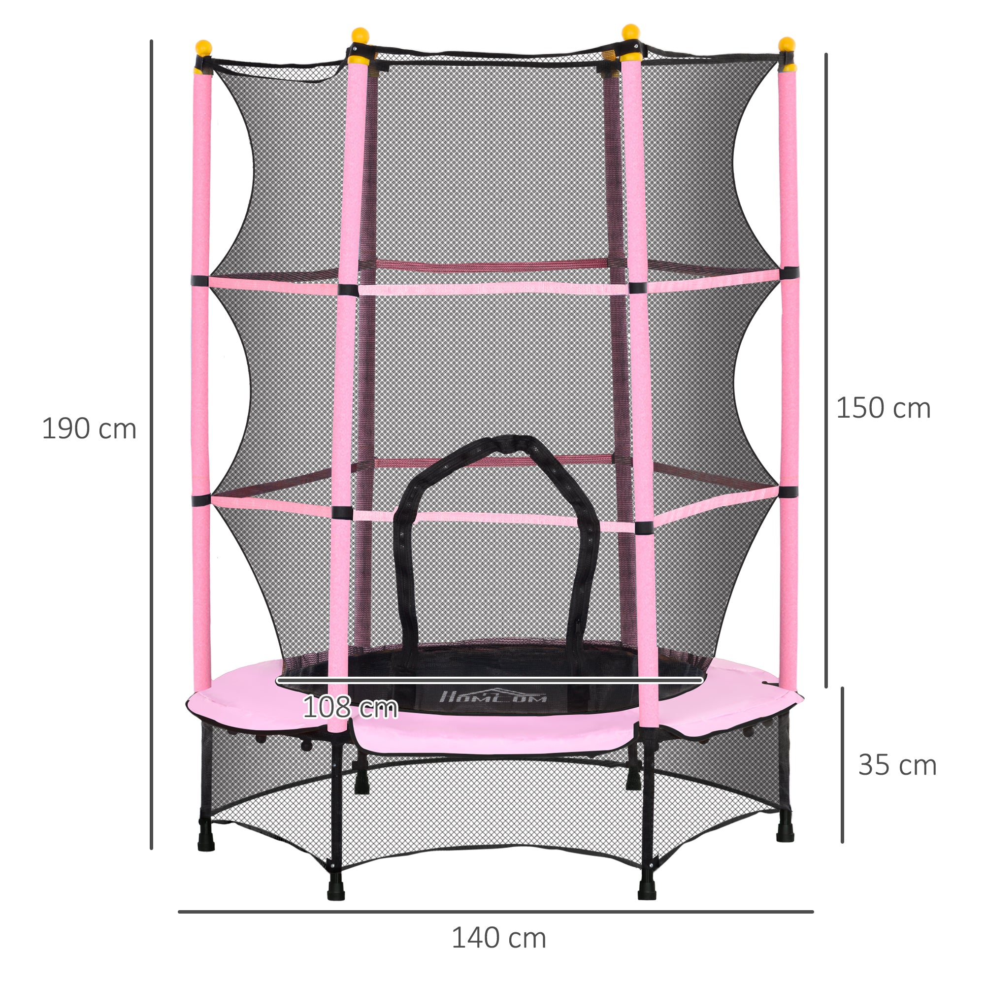 HOMCOM 4.6FT/55" Kids Trampoline with Safety Enclosure, Outdoor Indoor Use, for Ages 3-10 Years, Pink