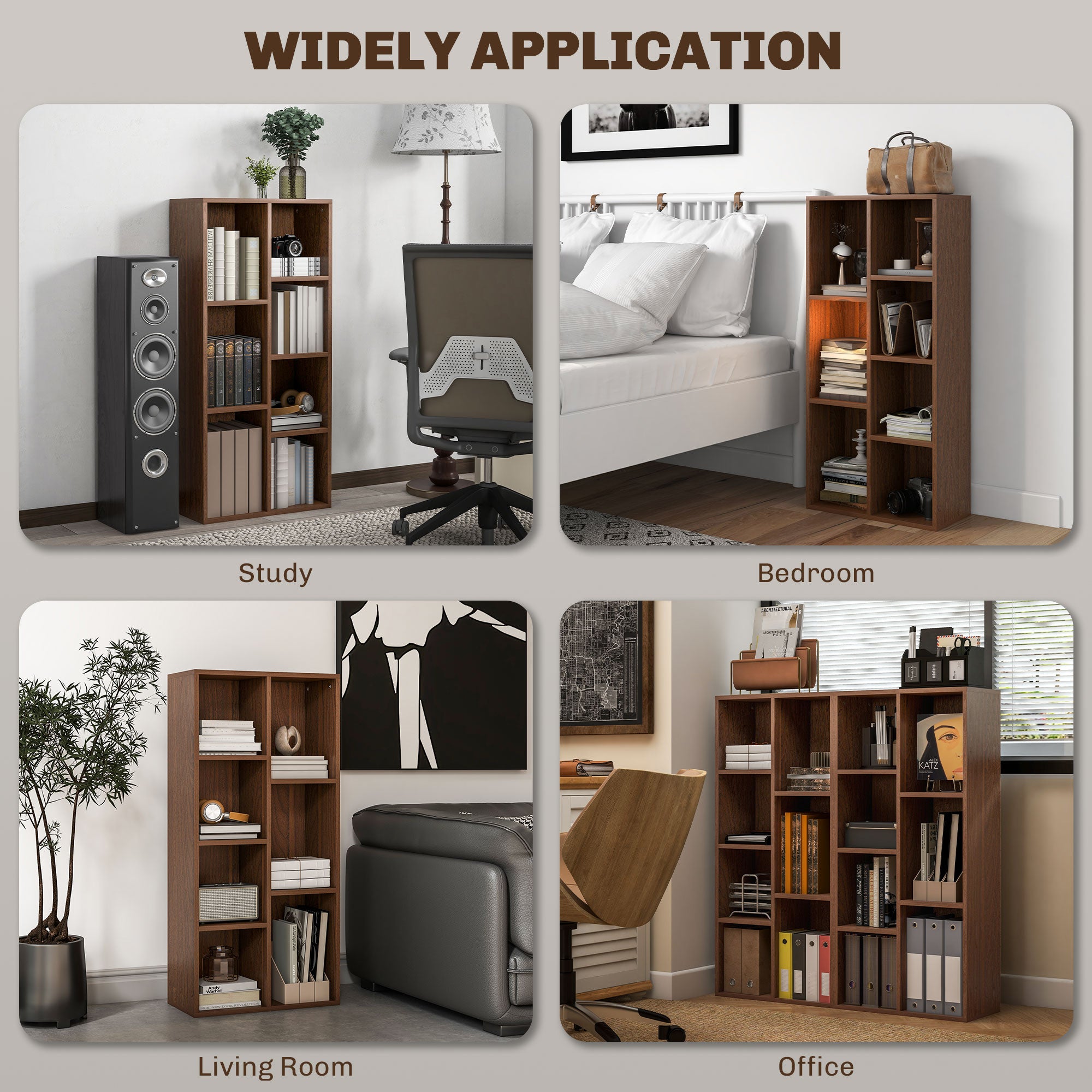 HOMCOM Seven-Cube Bookcase - Walnut Wood Effect - North Peak Garden Furniture