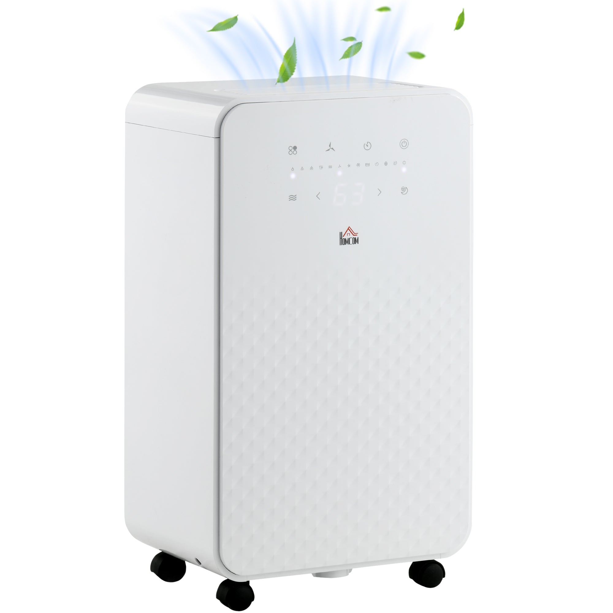 HOMCOM 2000mL Portable Dehumidifier with Air Purifier, 24H Timer, 5 Modes, 12L/Day, for Home Laundry, White