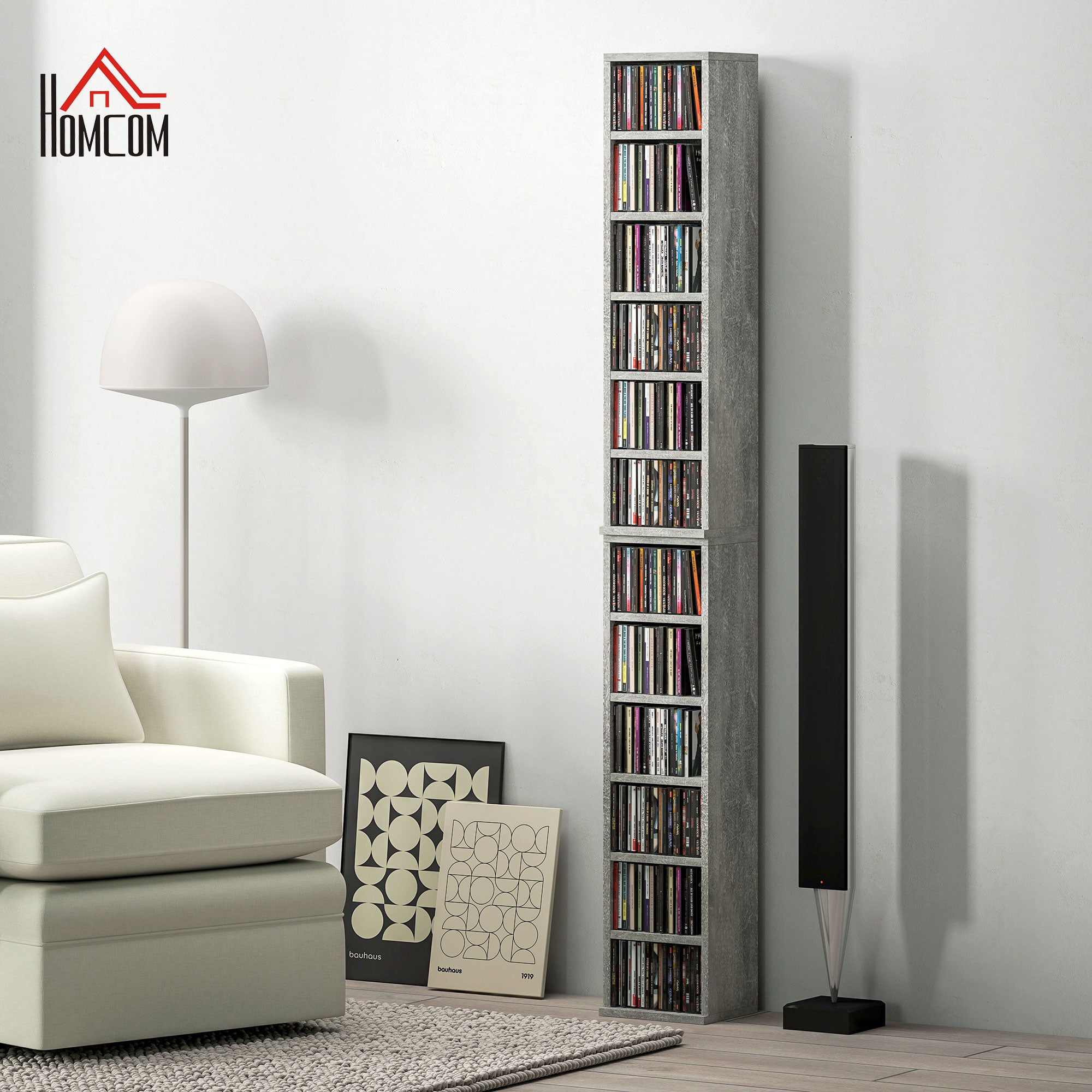 HOMCOM Set of Two 102 CD Storage Units - Cement Grey - North Peak Garden Furniture