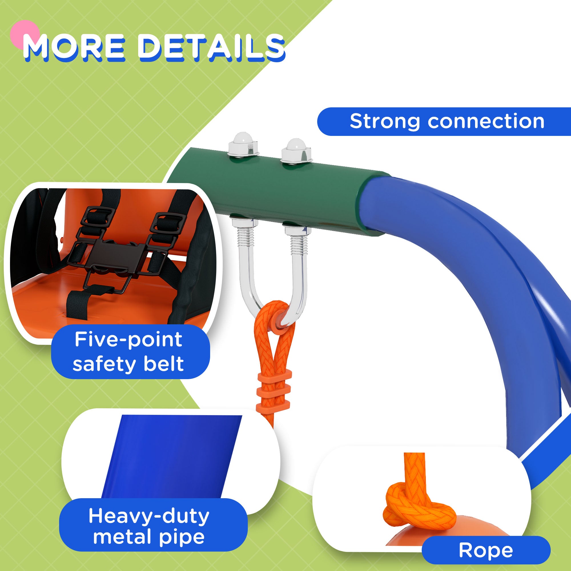 Outsunny Two-In-One Toddler Garden Swing, with Comfortable Seat, Safety Belt - Orange and Blue - North Peak Garden Furniture
