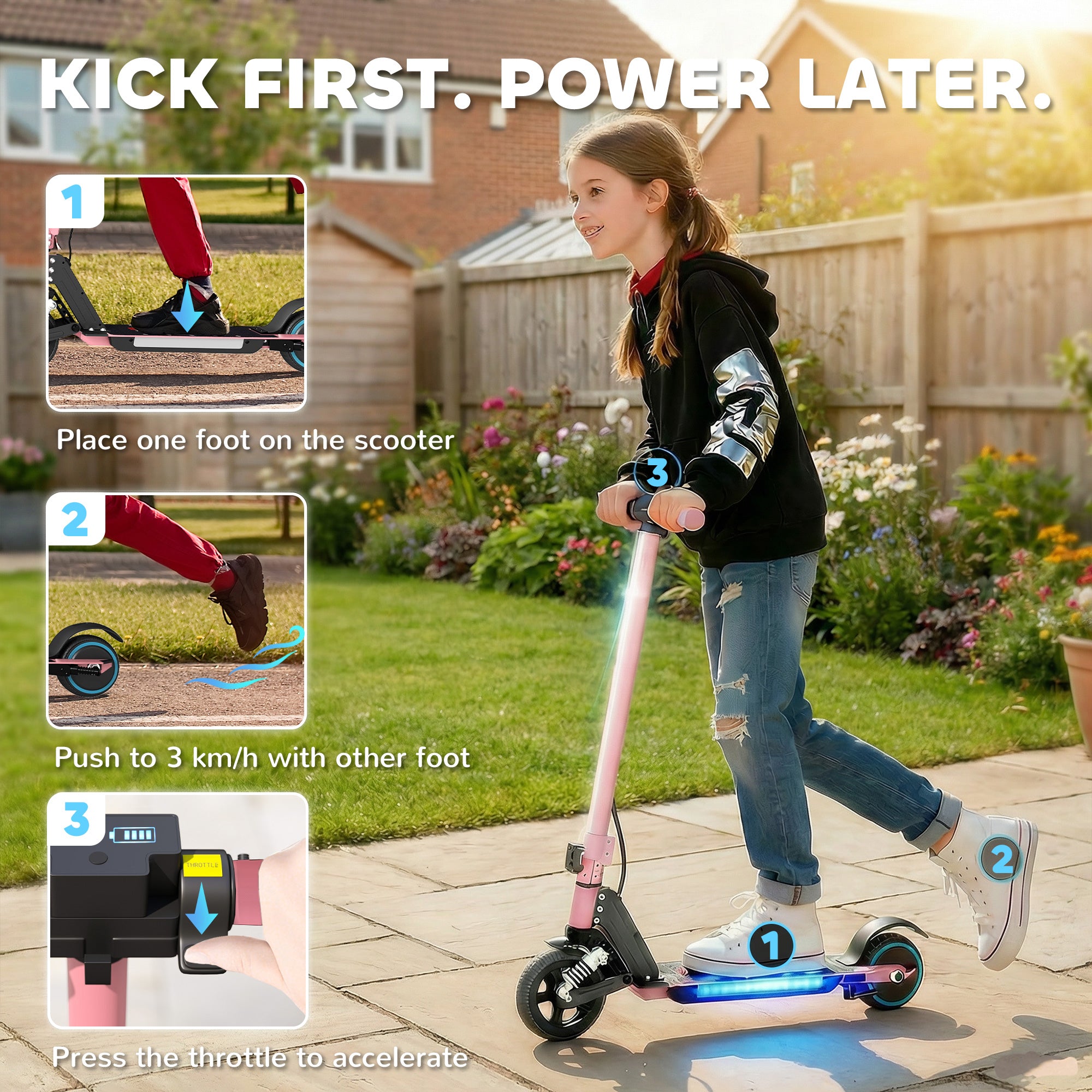 SPORTNOW Folding Electric Scooter for Kids Age 6-14 with Dual Brakes, Front Suspension, LED Colourful Lights and Display, 6.8kg Lightweight Aluminium E Scooter, Up to 14 KM/H & 6 KM, Pink