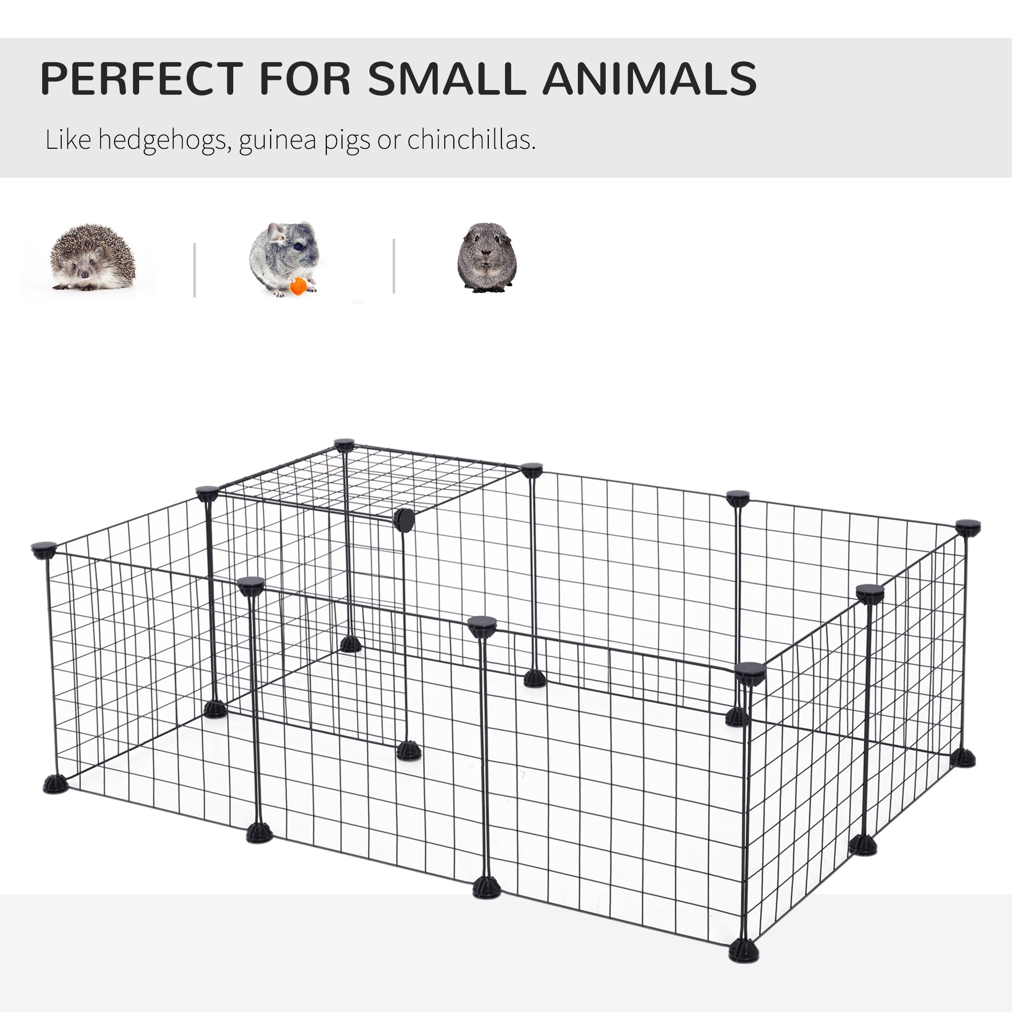 PawHut DIY Pet Playpen Metal Wire Fence 12 Panel Enclosure Indoor Outdoor Guinea Pig Rabbit Small Animals Cage Black - North Peak Garden Furniture