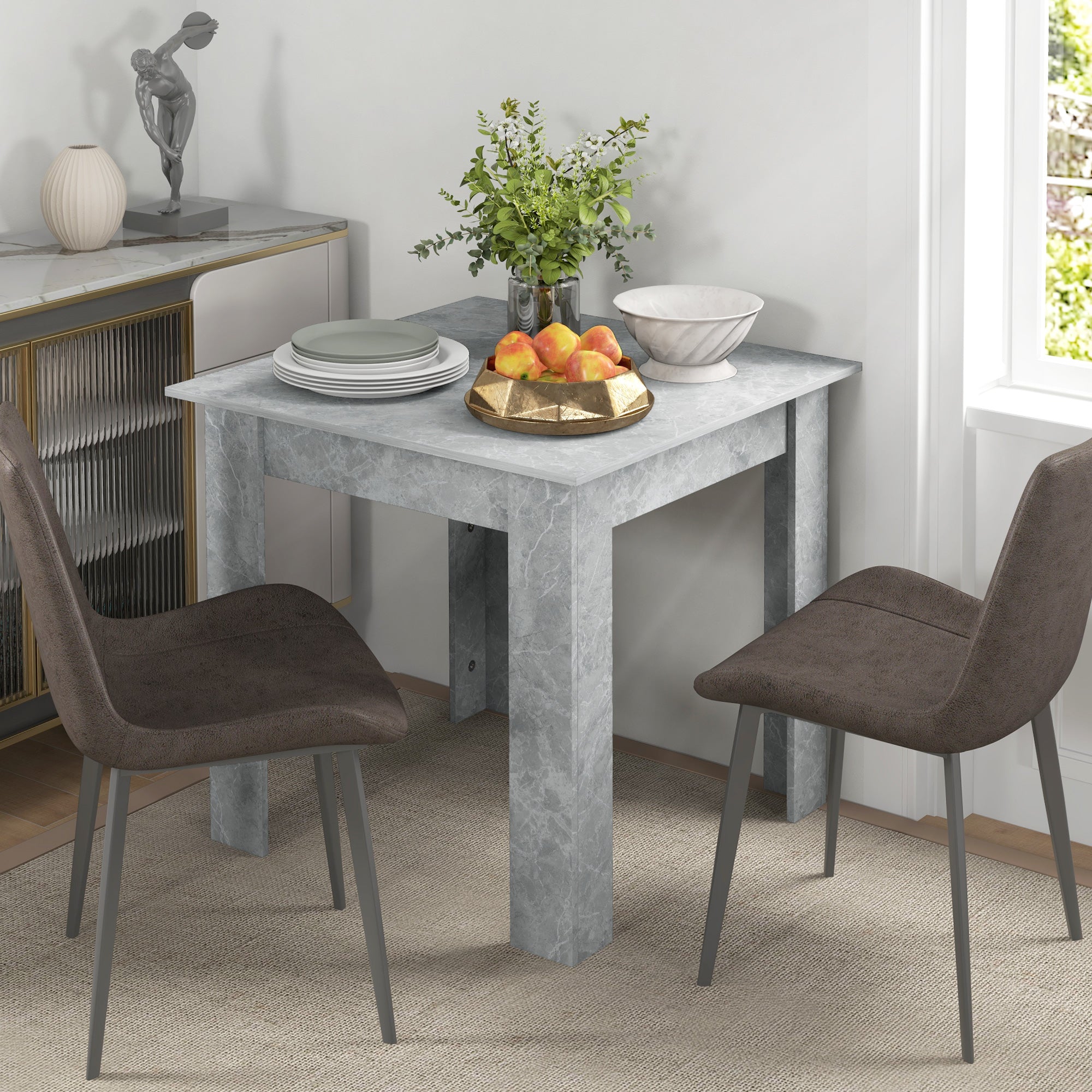HOMCOM Square Dining Table, Modern Small Dining Table with Faux Cement Effect, Space Saving, Cement Grey