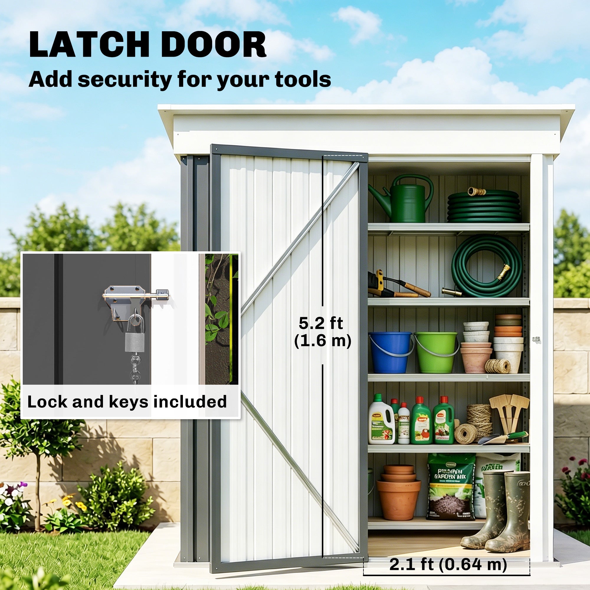 Outsunny Metal Garden Shed, Outdoor Lean-to Shed for Tool Motor Bike, with Adjustable Shelf, Lock, Gloves, 5'x3'x6',  Dark Grey
