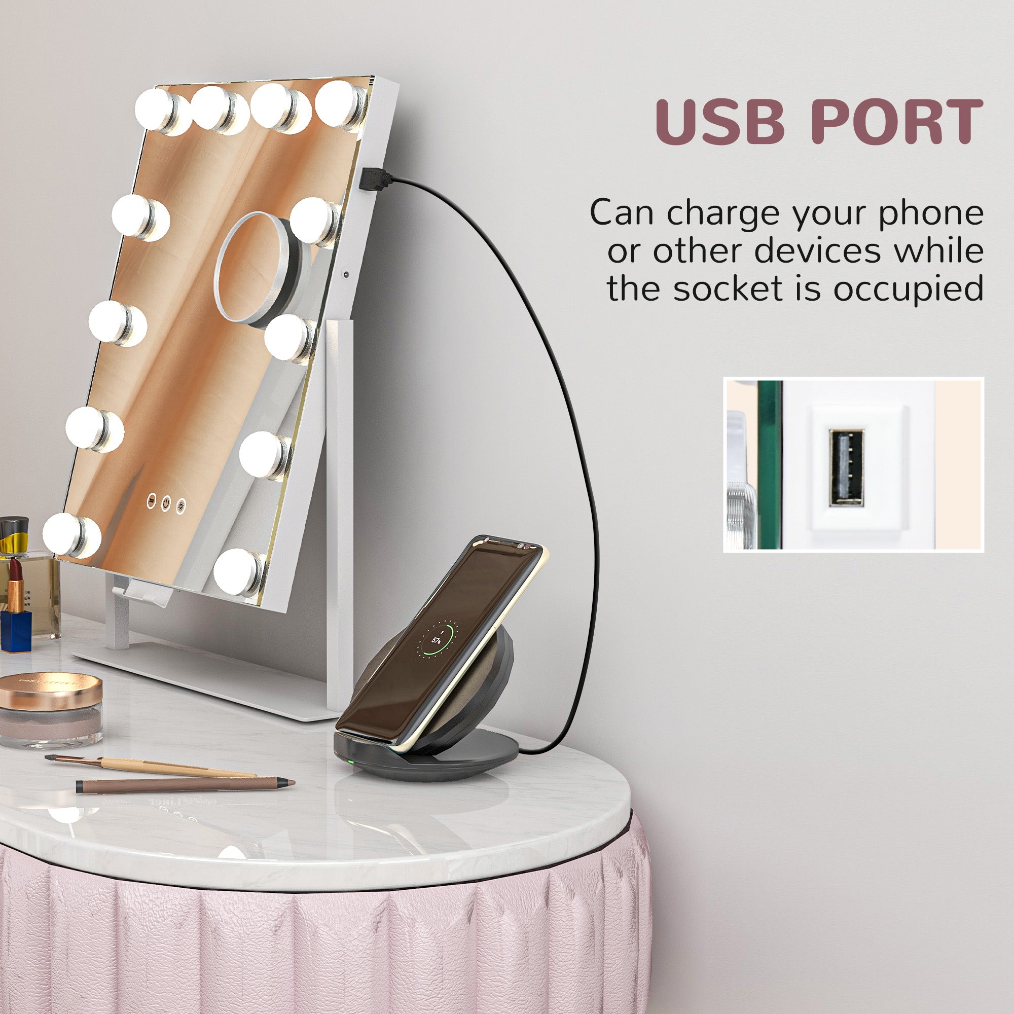 HOMCOM 12 LED bulb Tabletop Makeup Mirror, with Adjustable Settings - North Peak Garden Furniture