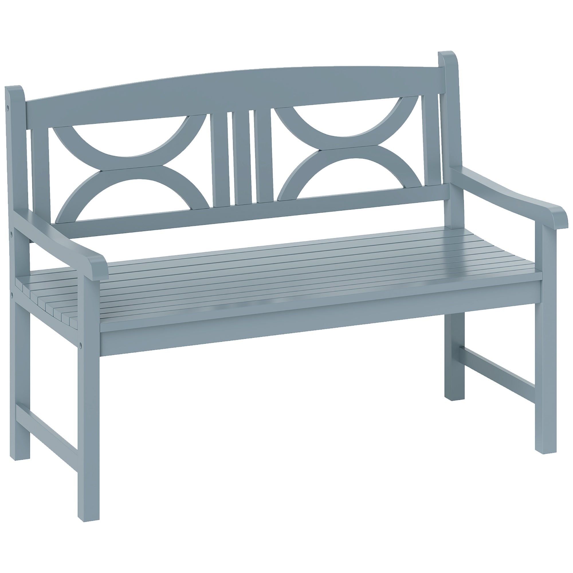 Outsunny 2-Seater Wooden Garden Bench Outdoor Patio Loveseat for Porch, Grey - North Peak Garden Furniture