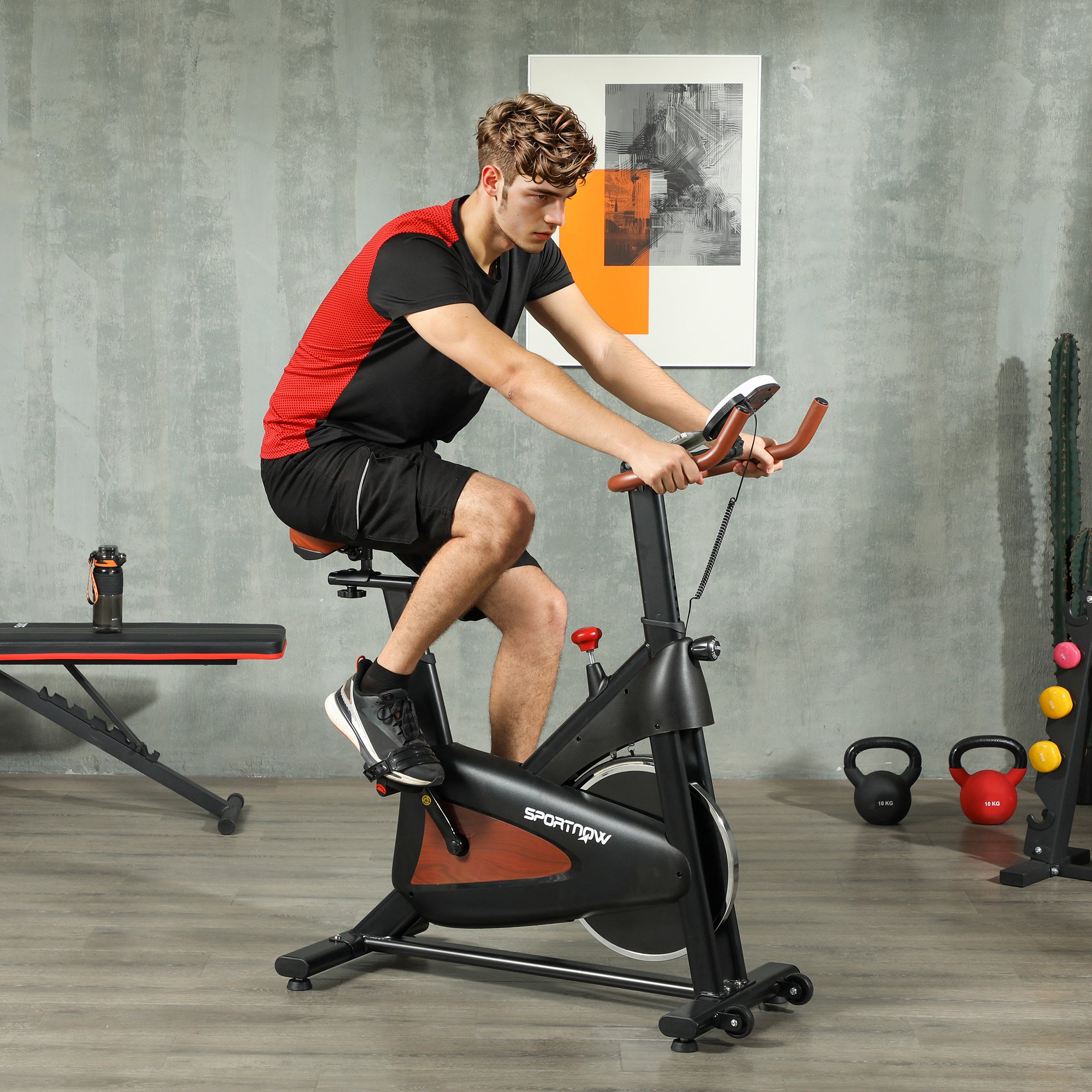 SPORTNOW Indoor Exercise Bike, Quiet Stationary Bike, Stylish Cycling Machine with Adjustable Seat and Resistance, LCD Monitor, Tablet Holder, for Home Gym Cardio Workout, Black - North Peak Garden Furniture