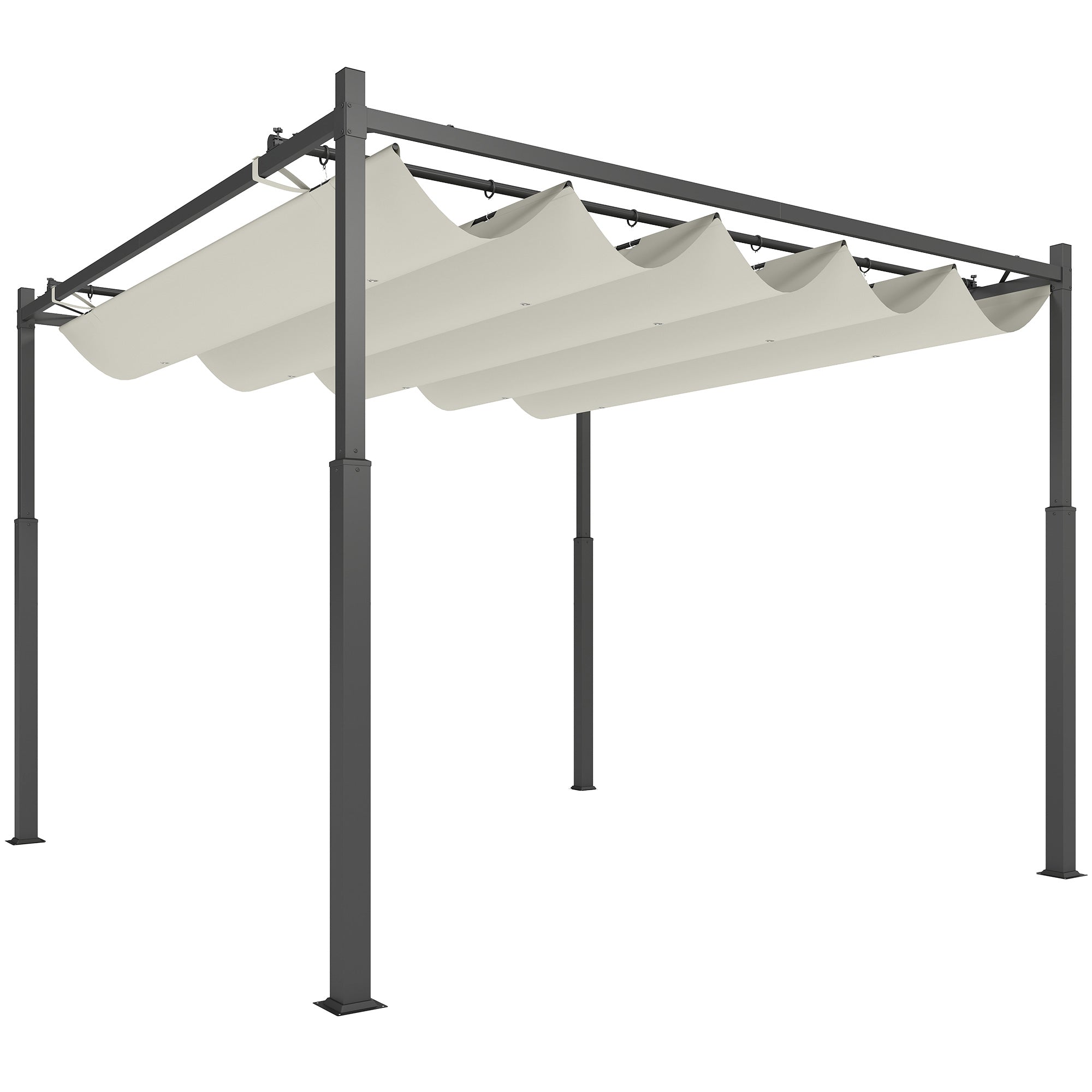 Outsunny 3 x 3(m) Garden Pergola with Retractable Roof and Magnetic Fixture, Outdoor Pergola Kit Sun Shade Canopy, UPF30+, 80mm Metal Column, Cream White - North Peak Garden Furniture