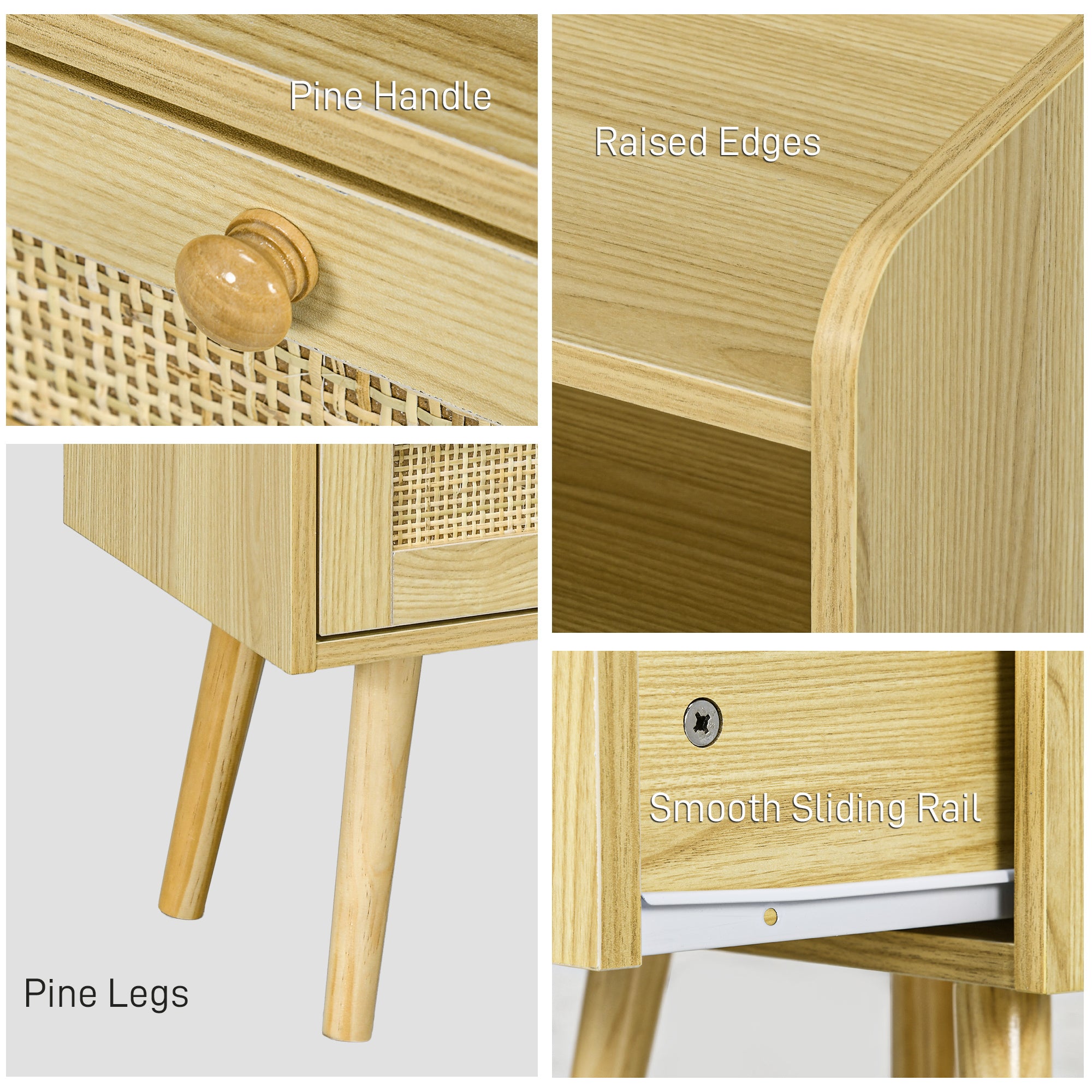 HOMCOM Set of Two Rattan Weave Bedside Tables - Wood Effect - North Peak Garden Furniture