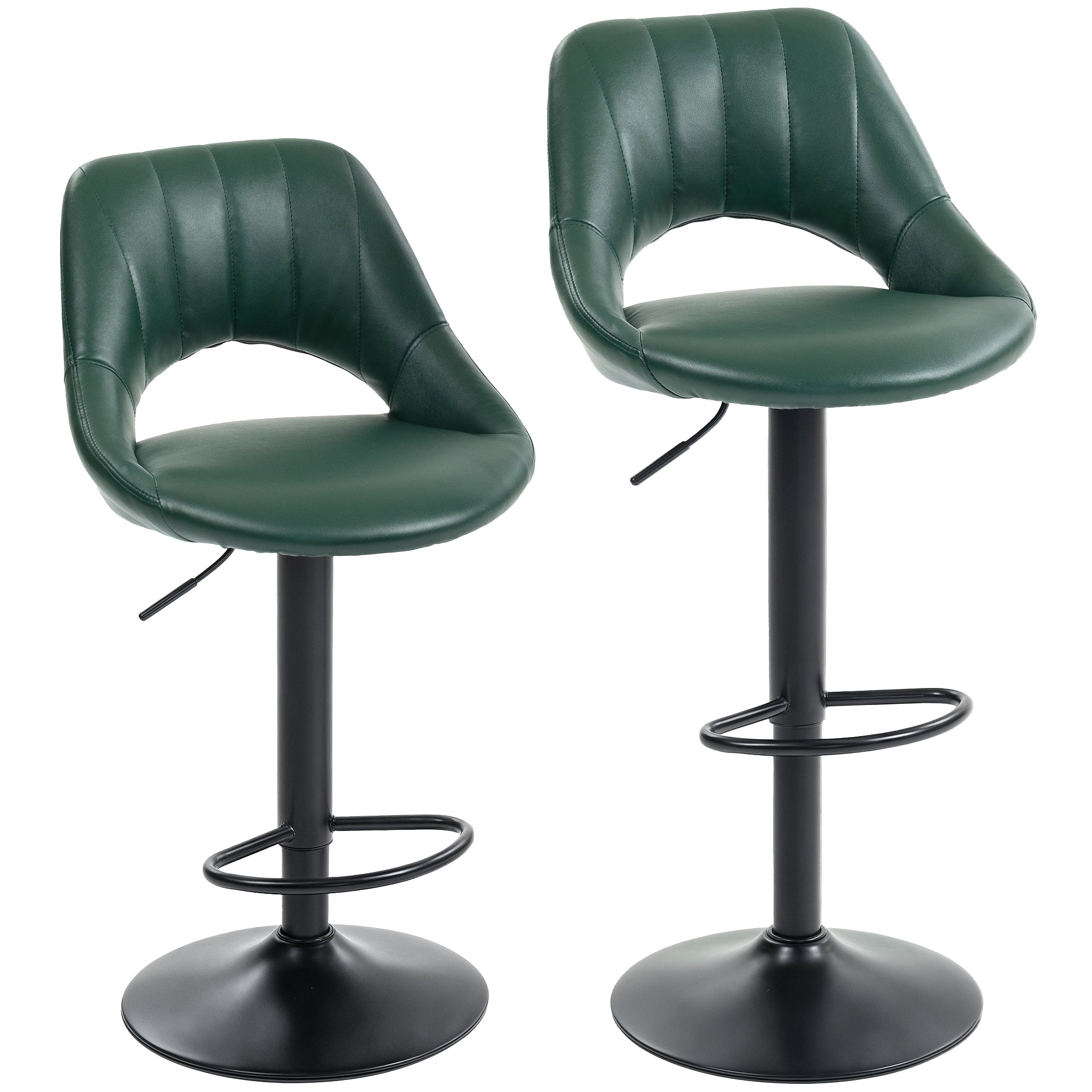 HOMCOM Set of Two Faux Leather Bar Stools - Dark Green