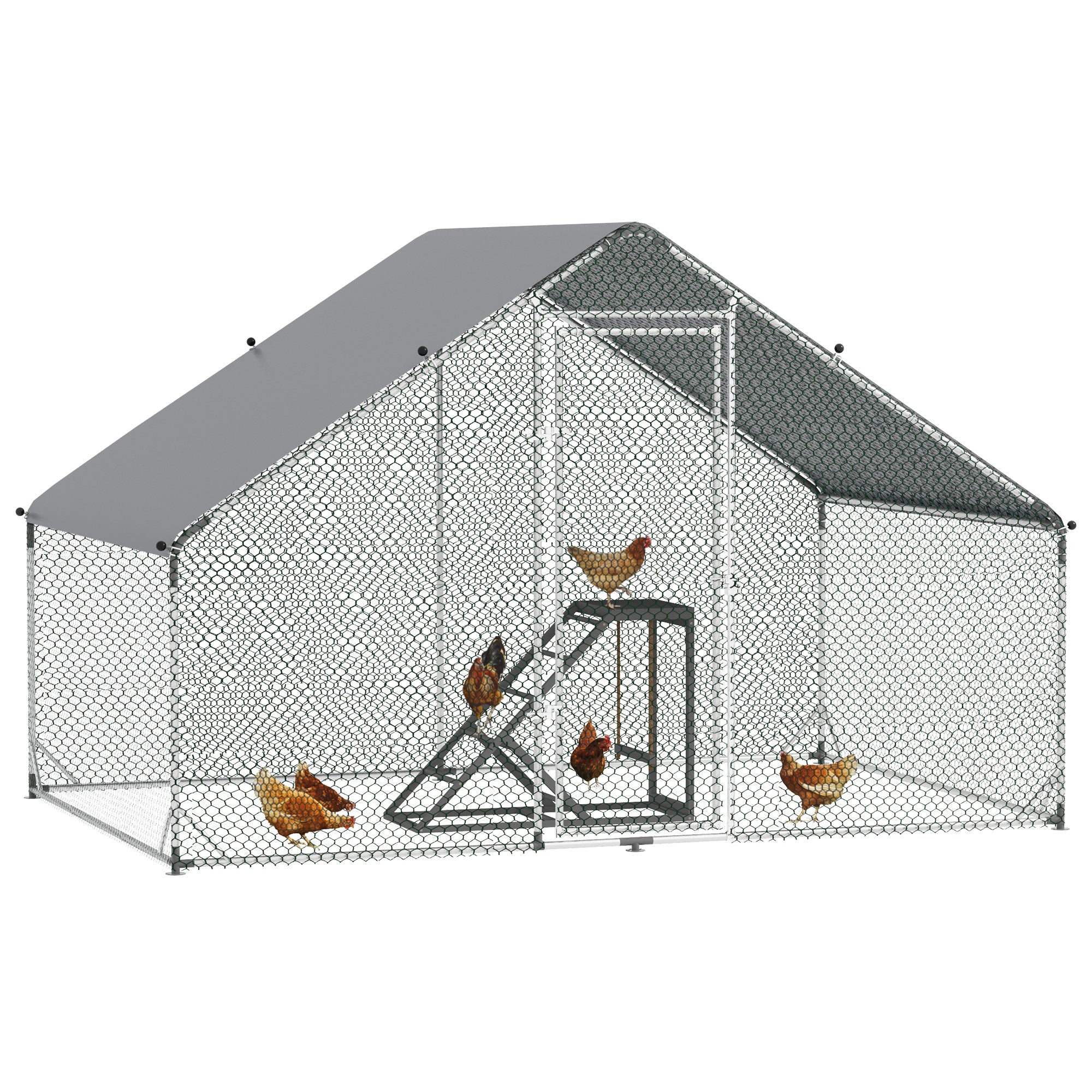 PawHut Walk In Chicken Run with Chicken Activity Shelf and Cover, 3 x 2 x 2m - North Peak Garden Furniture