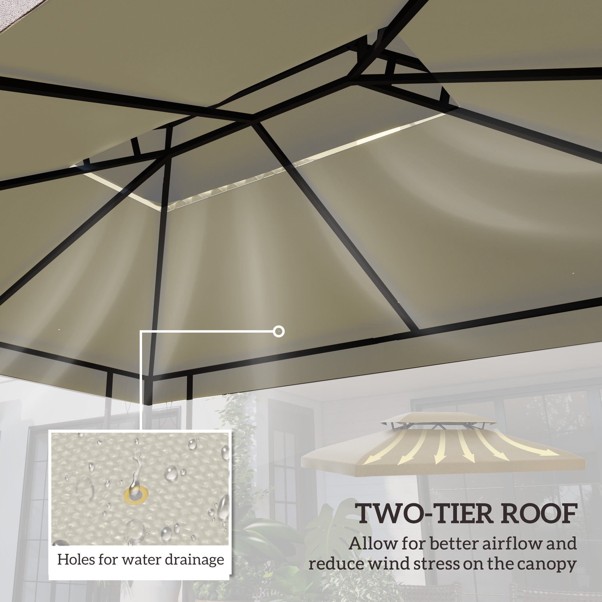 Outsunny 3x4m Gazebo Replacement Roof Canopy 2 Tier Top UV Cover Garden Patio Outdoor Sun Awning Shelters Cream (TOP COVER ONLY) - North Peak Garden Furniture