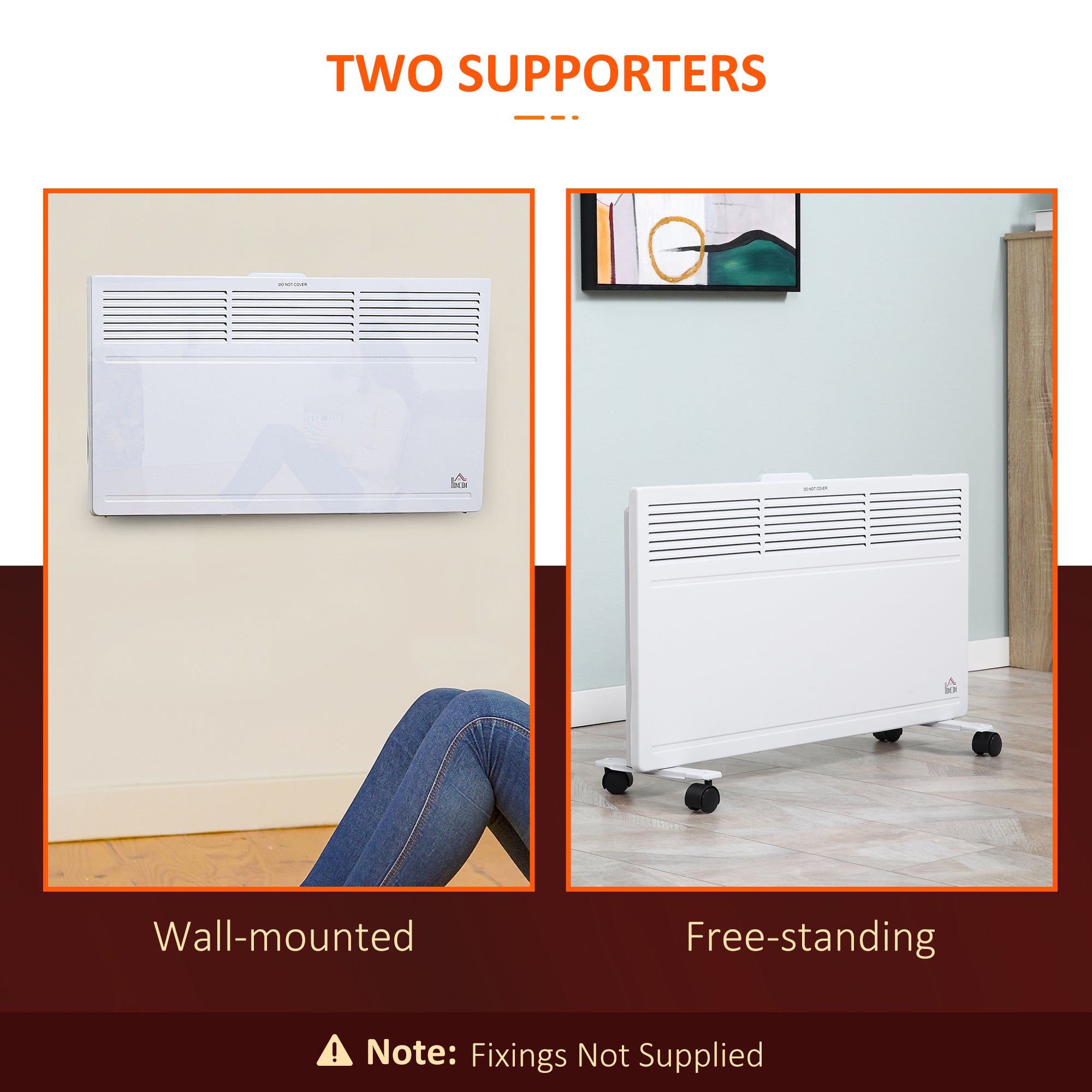 HOMCOM Convector Radiator Heater Freestanding or Wall-mounted Portable Electric Heating with 2 Heat Settings, Adjustable Thermostat and Safety Cut-Off, White - North Peak Garden Furniture
