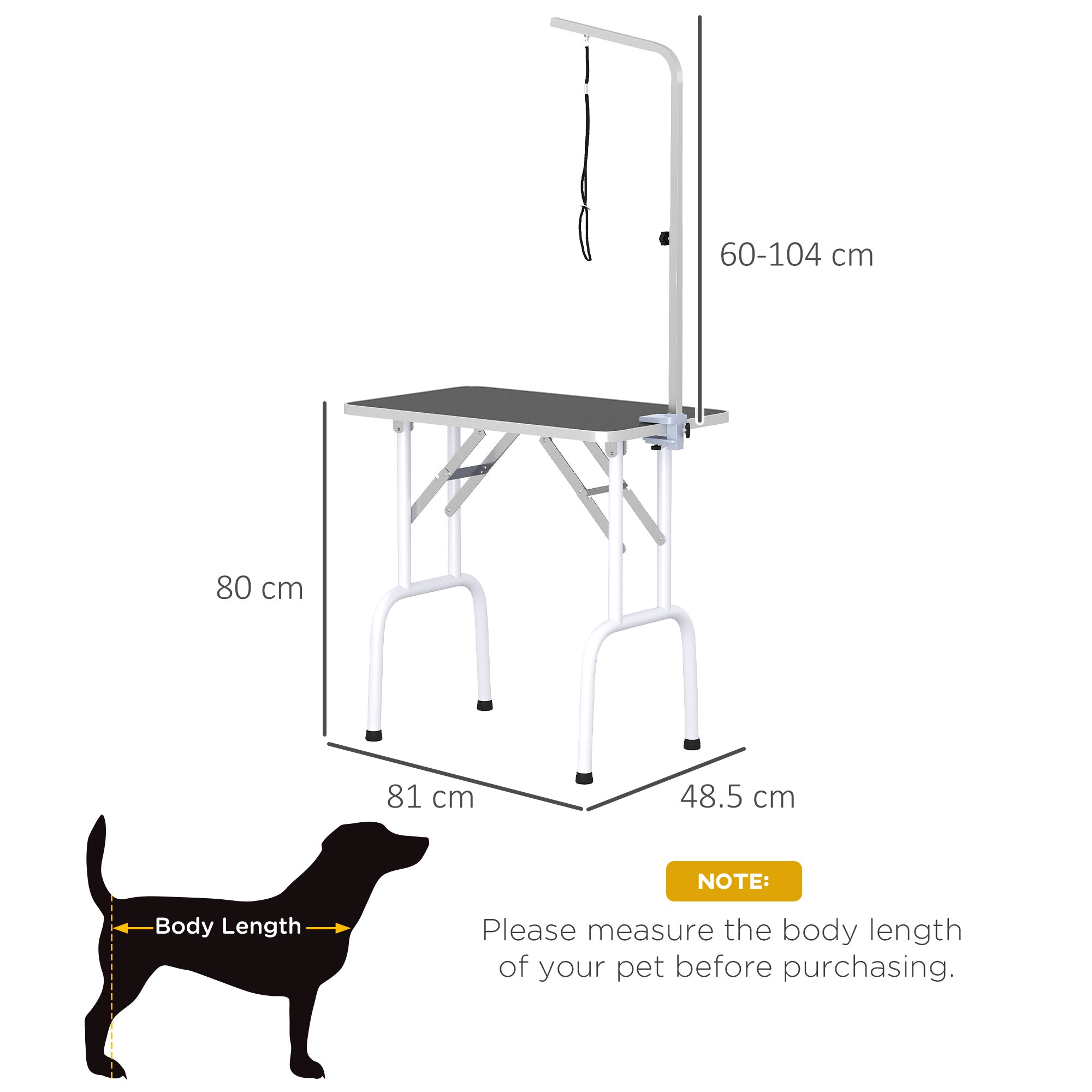 PawHut 32" Foldable Dog Grooming Table Pet Drying Beauty Table Adjustable Fixed Arm Rubber Top for Small Dogs