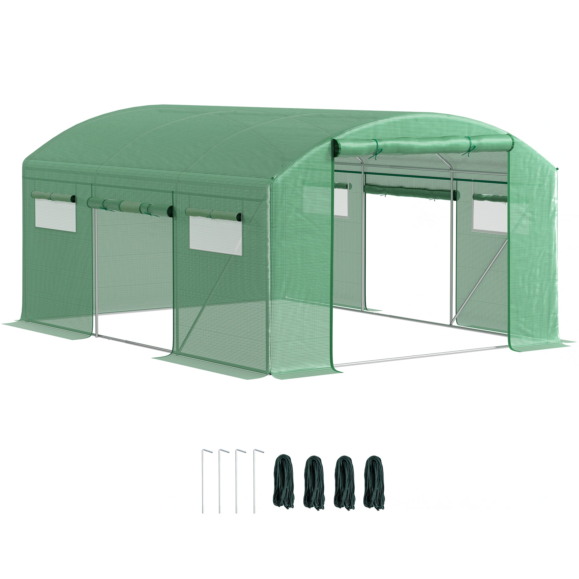 Outsunny 13 x 9.8ft Walk-In Polytunnel Greenhouse - Green - North Peak Garden Furniture