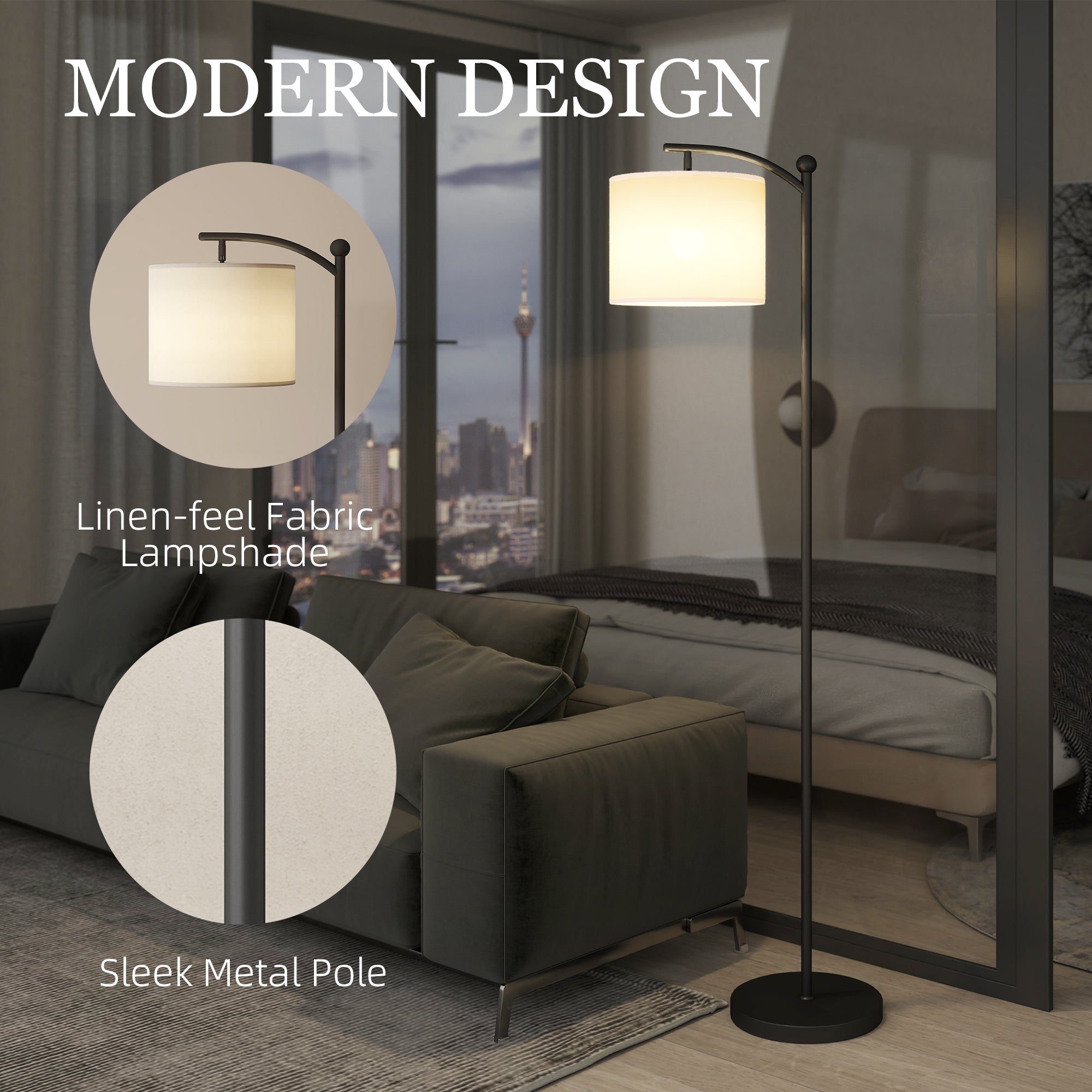 HOMCOM LED Floor Lamp, Stepless Dimmable Reading Standing Lamp with Magnetic Remote Control and 11 Colours Temperature & 11 Brightness Levels, 60 Min Timer for Living Room, Bedroom, Office, Black - North Peak Garden Furniture