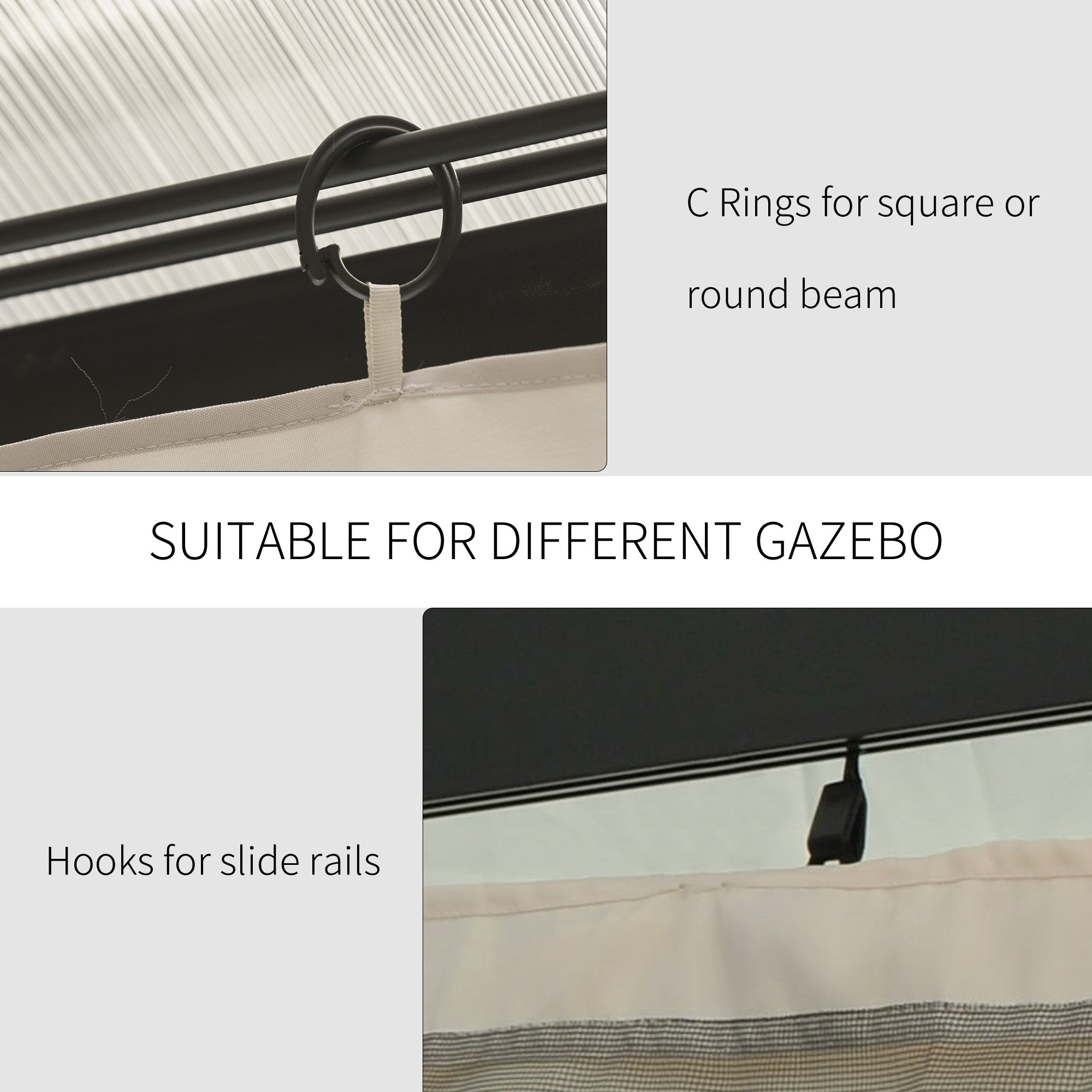 Outsunny Replacement Gazebo Curtains, 4-Panel Gazebo Side Panels Only, for 3 x 3 (M) Gazebos or Pergolas, Hooks/C-Rings Included, Beige - North Peak Garden Furniture