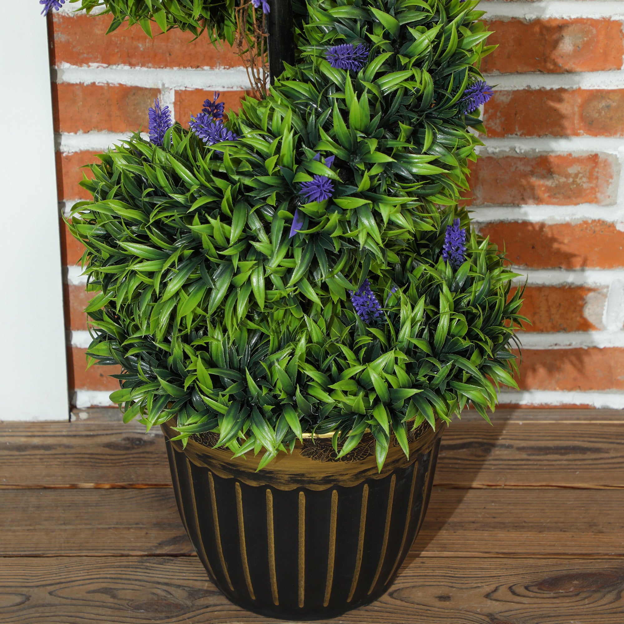 HOMCOM Set of 2 Decorative Artificial Plants, Boxwood Spiral Topiary Tree with Lavender and Pot, Fake Plants for Home Indoor Outdoor Decor, 115cm - North Peak Garden Furniture