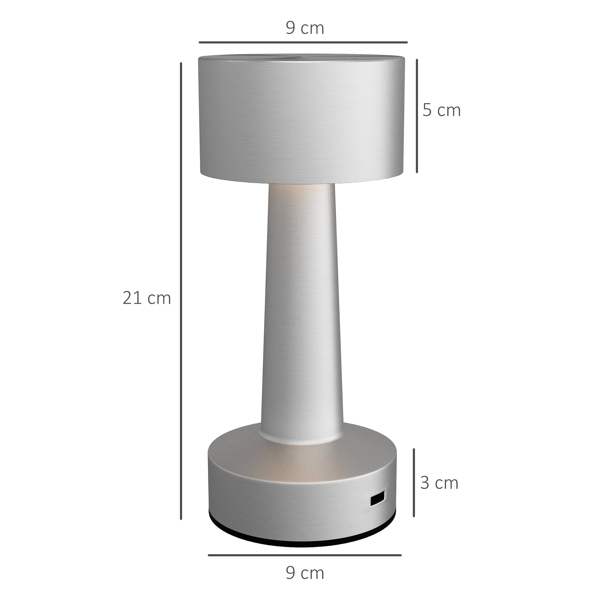 HOMCOM Cordless Table Lamp, Touch LED Desk Lamp with Rechargeable Battery, 3 Colour, for Bedroom Living Room, Silver - North Peak Garden Furniture