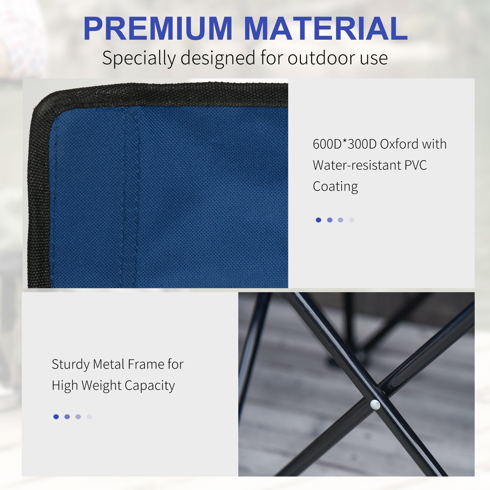 Outsunny 6 Seater Folding Bench, Outdoor Camping Chair Portable Sports Spectator Chair with Steel Frame, Cup Holder & Carry Bag, Blue - North Peak Garden Furniture