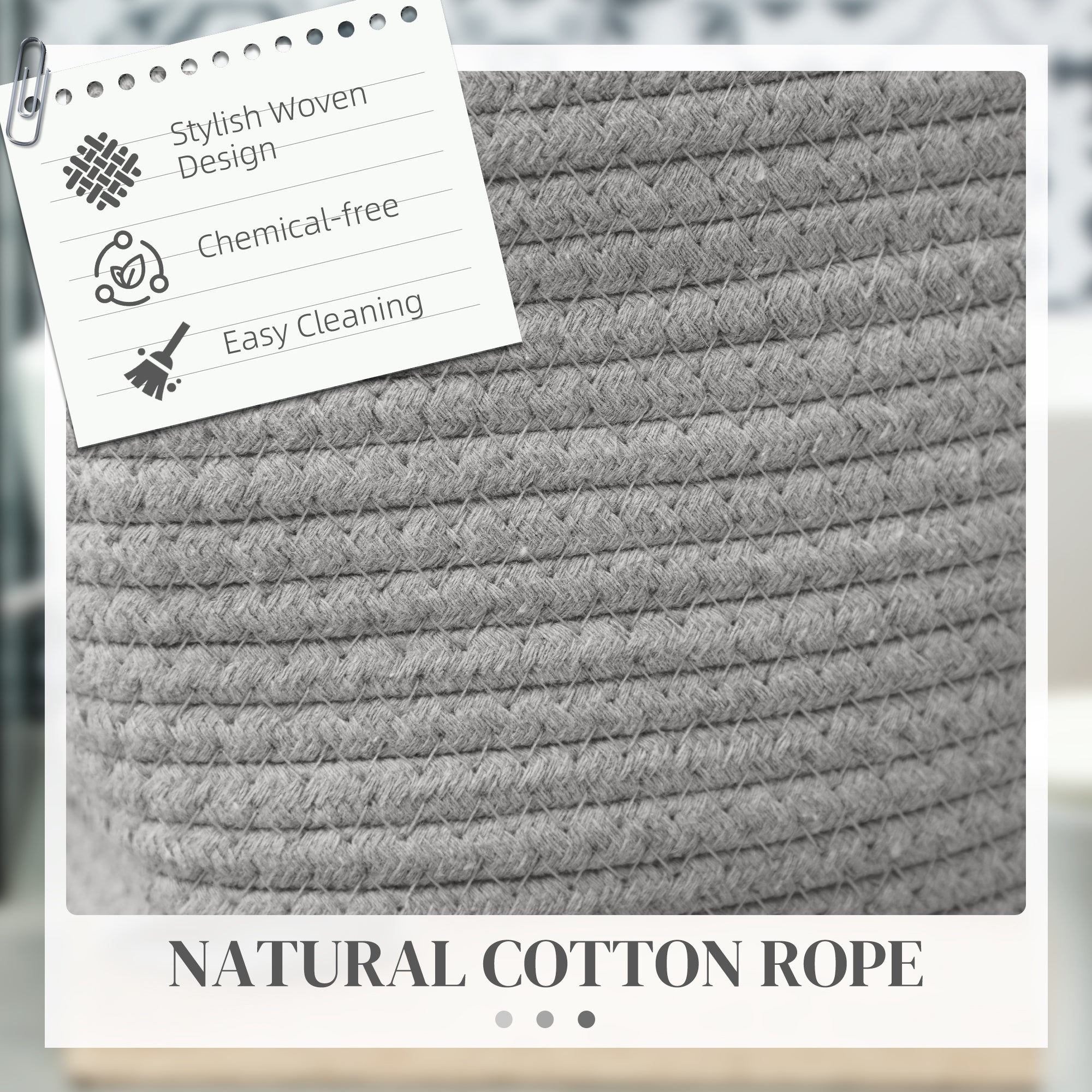 HOMCOM 36L Cotton Rope Laundry Basket, with Handles - Grey - North Peak Garden Furniture