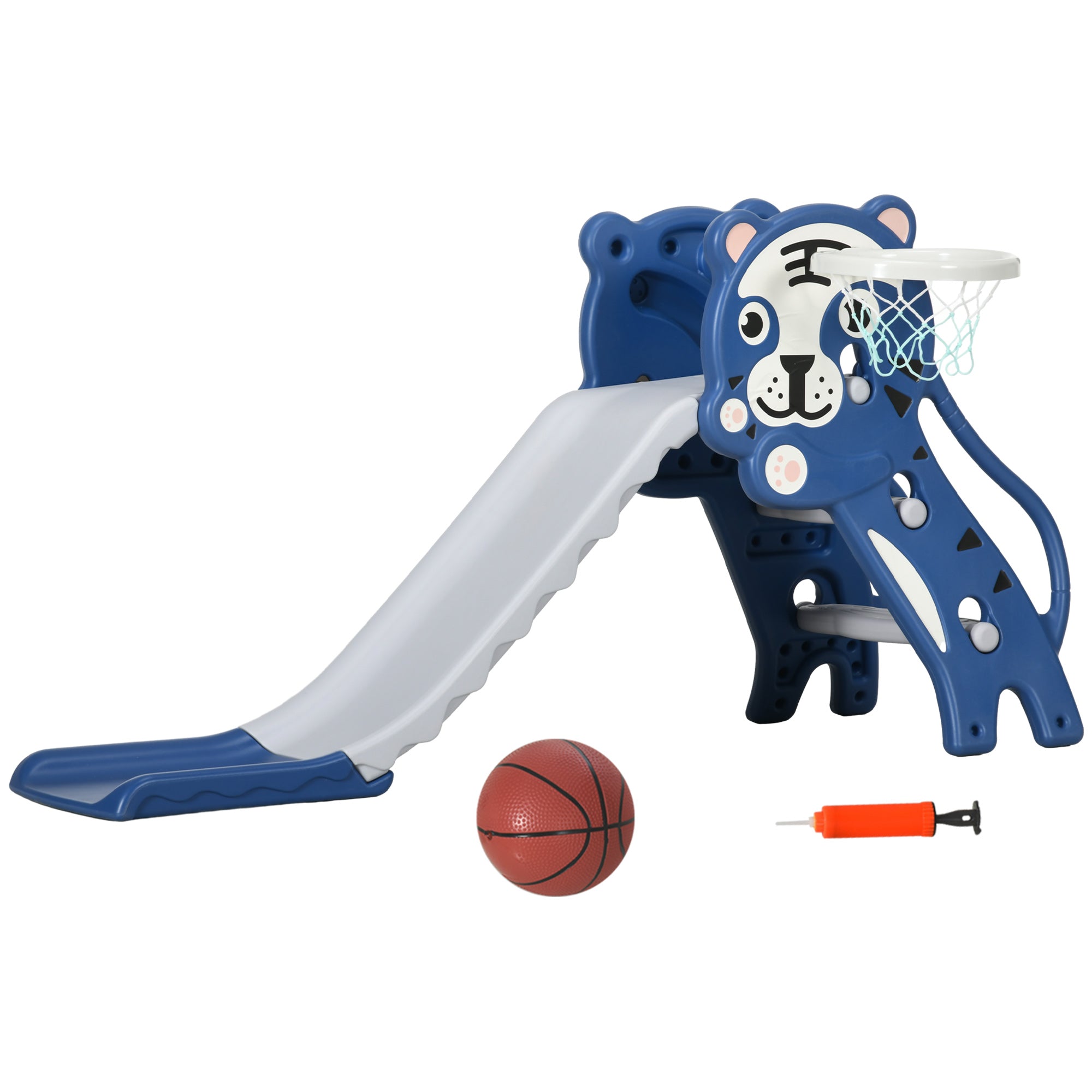 AIYAPLAY 2 in 1 Baby Slide for Indoor Use with Basketball Hoop, Basketball, for Ages 18-36 Months - Blue - North Peak Garden Furniture