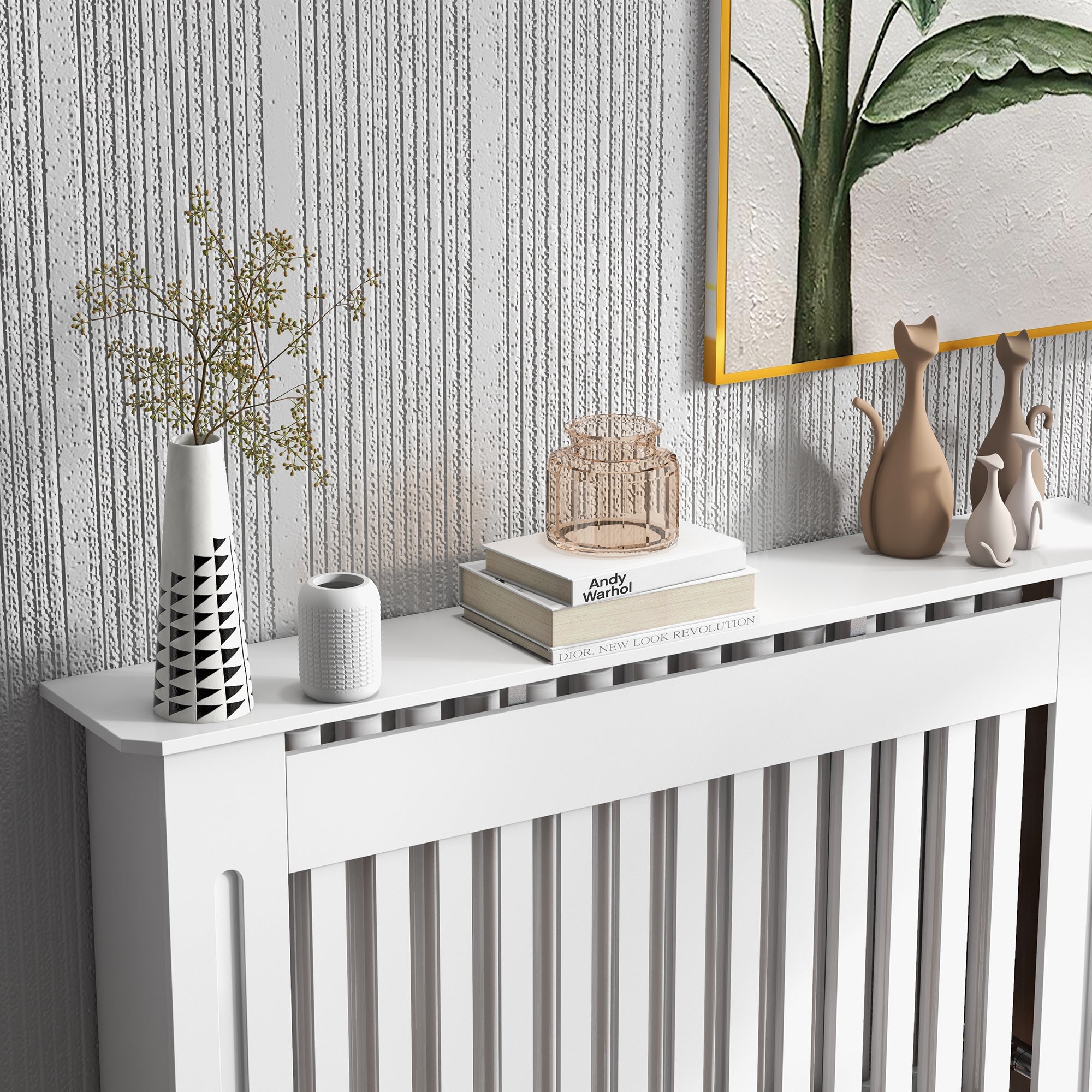 HOMCOM Slatted Radiator Cover Painted Cabinet MDF Lined Grill in White (112L x 19W x 81H cm) - North Peak Garden Furniture