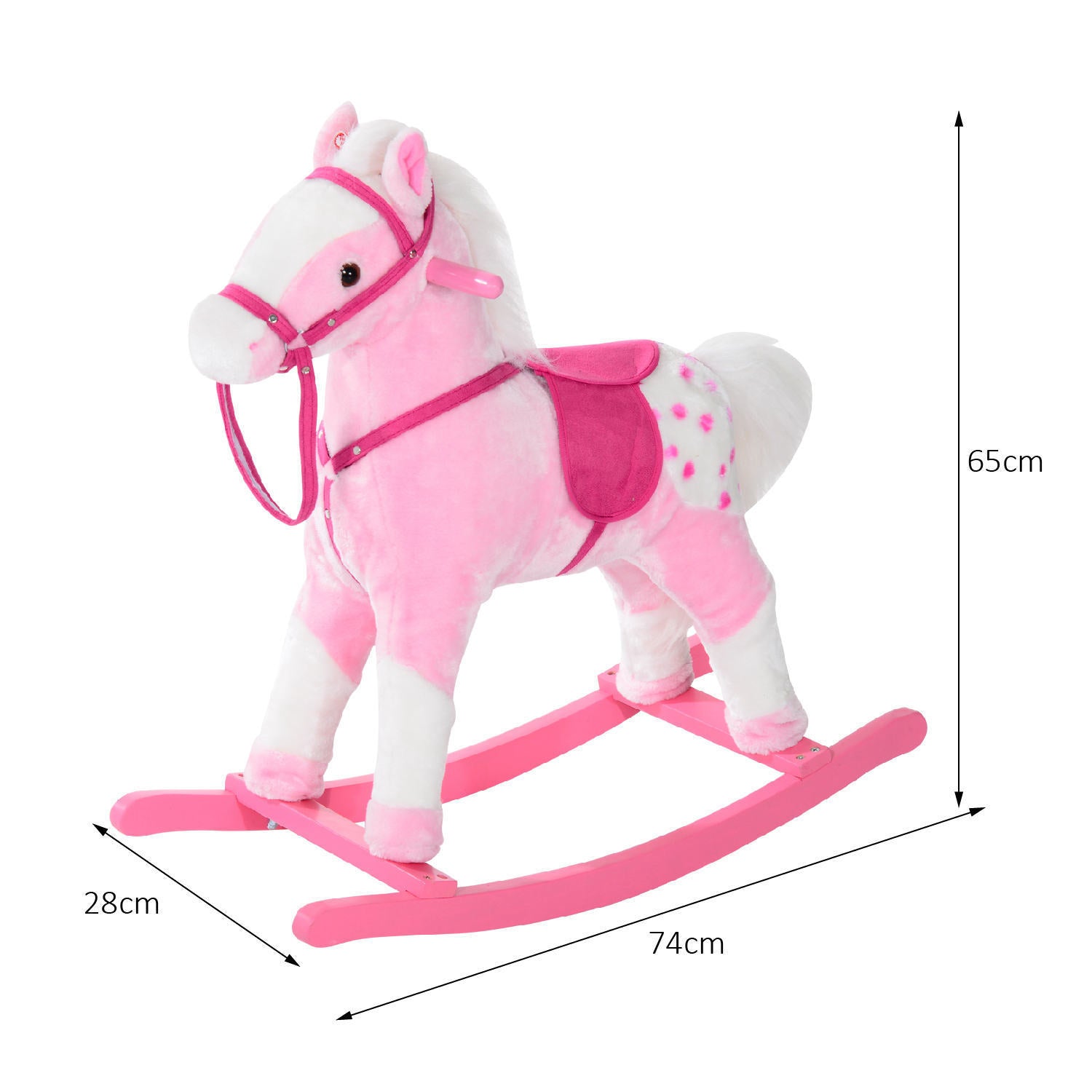 HOMCOM Baby Rocking Horse Plush Ride on Animals Rocker with Sound Handle Grip for Kids 3-6 Years - Pink