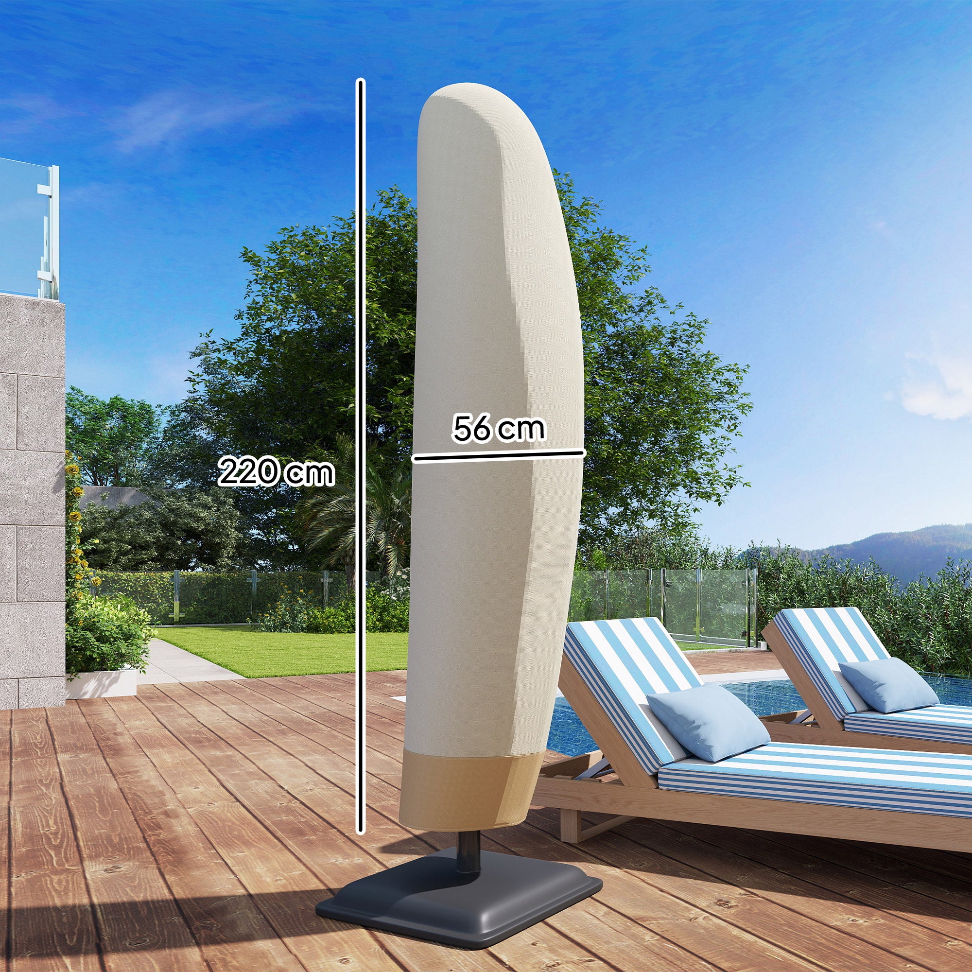 Outsunny Deluxe Large Garden Waterproof Parasol Cover Outdoor Furniture Patio Market Banana Umbrella Cantilever Protector Rain Dust Protective w/Zip (Φ56 x 220H (cm))