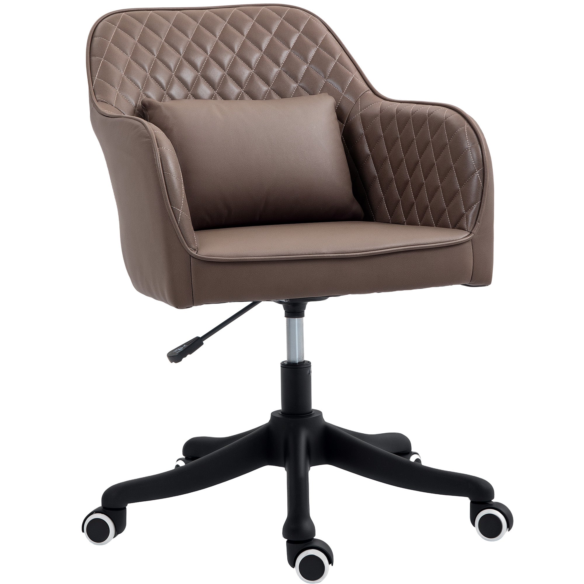 Vinsetto Microfiber Office Chair, Desk Chair, Makeup Vanity Chair with Massage Lumbar Pillow and Rolling Wheels for Bedroom and Home, Brown - North Peak Garden Furniture