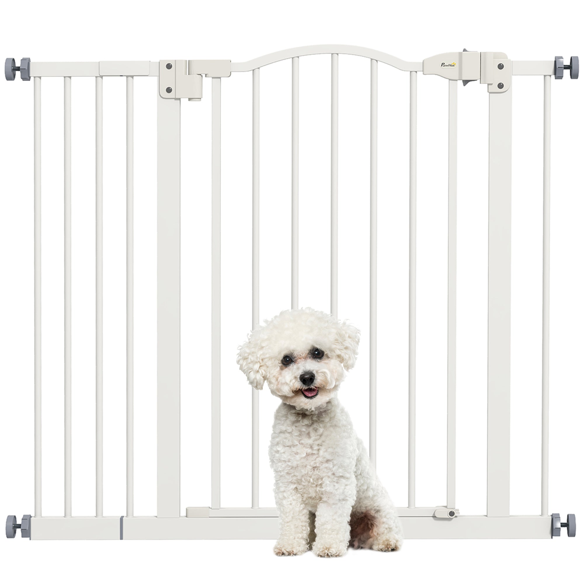 PawHut Metal 74-94cm Adjustable Pet Gate Safety Barrier w/ Auto-Close Door White - North Peak Garden Furniture