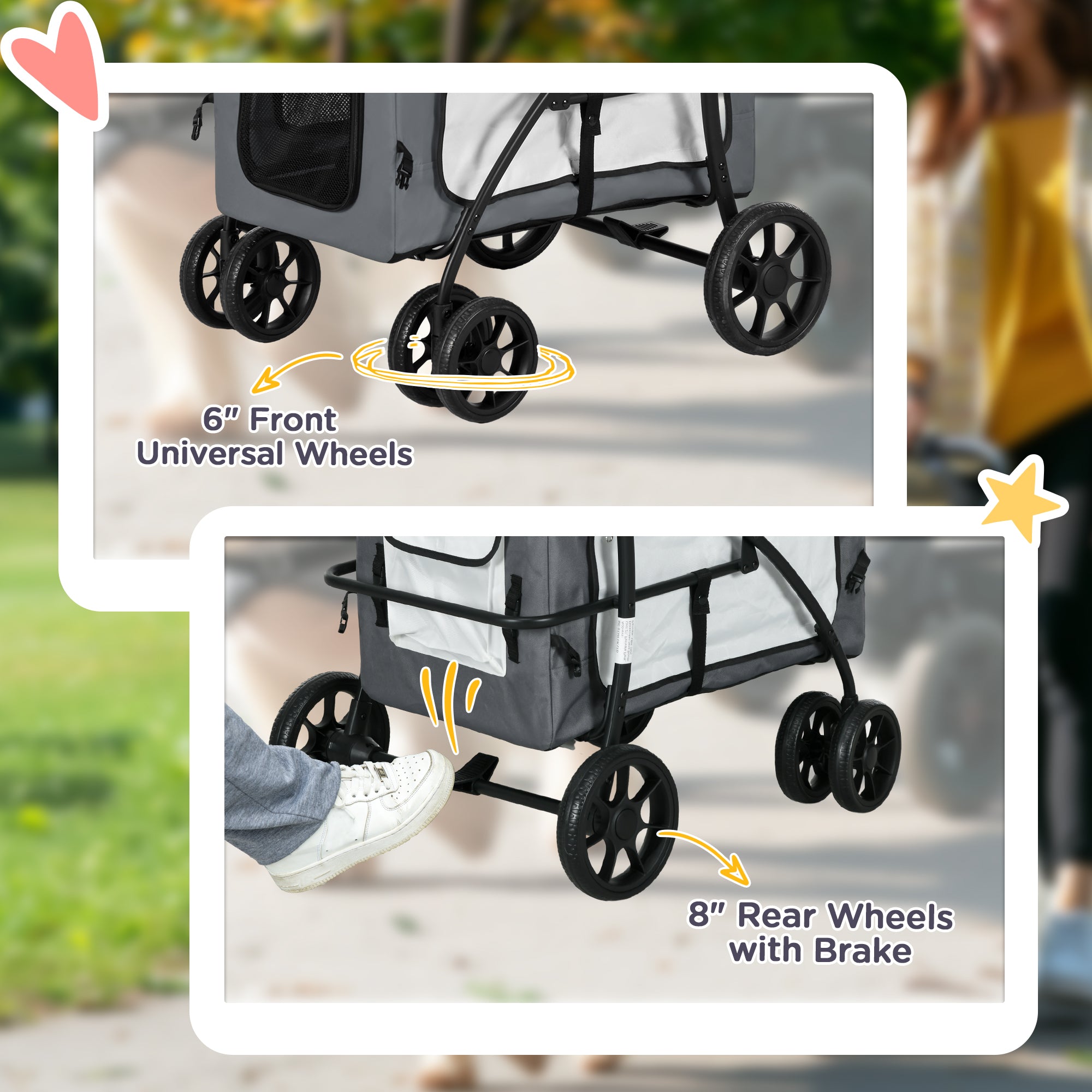 PawHut Foldable Dog Stroller, Pet Travel Crate, with Detachable Carrier, Soft Padding, for Mini, Small Dogs - Grey - North Peak Garden Furniture