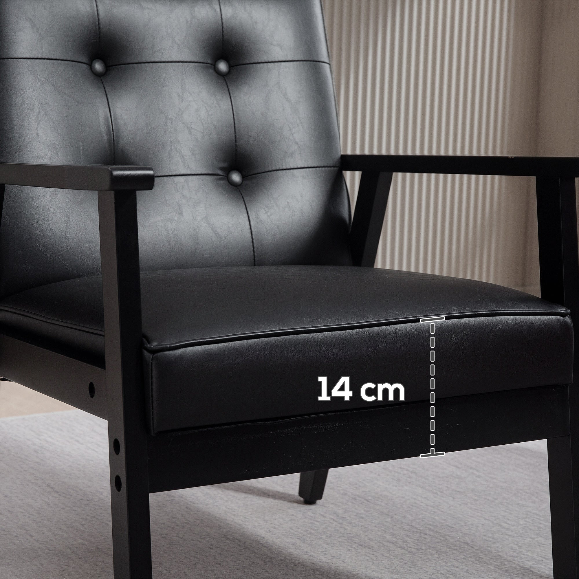 HOMCOM Retro-Style Accent Chair, with Faux Leather Seat - Black - North Peak Garden Furniture