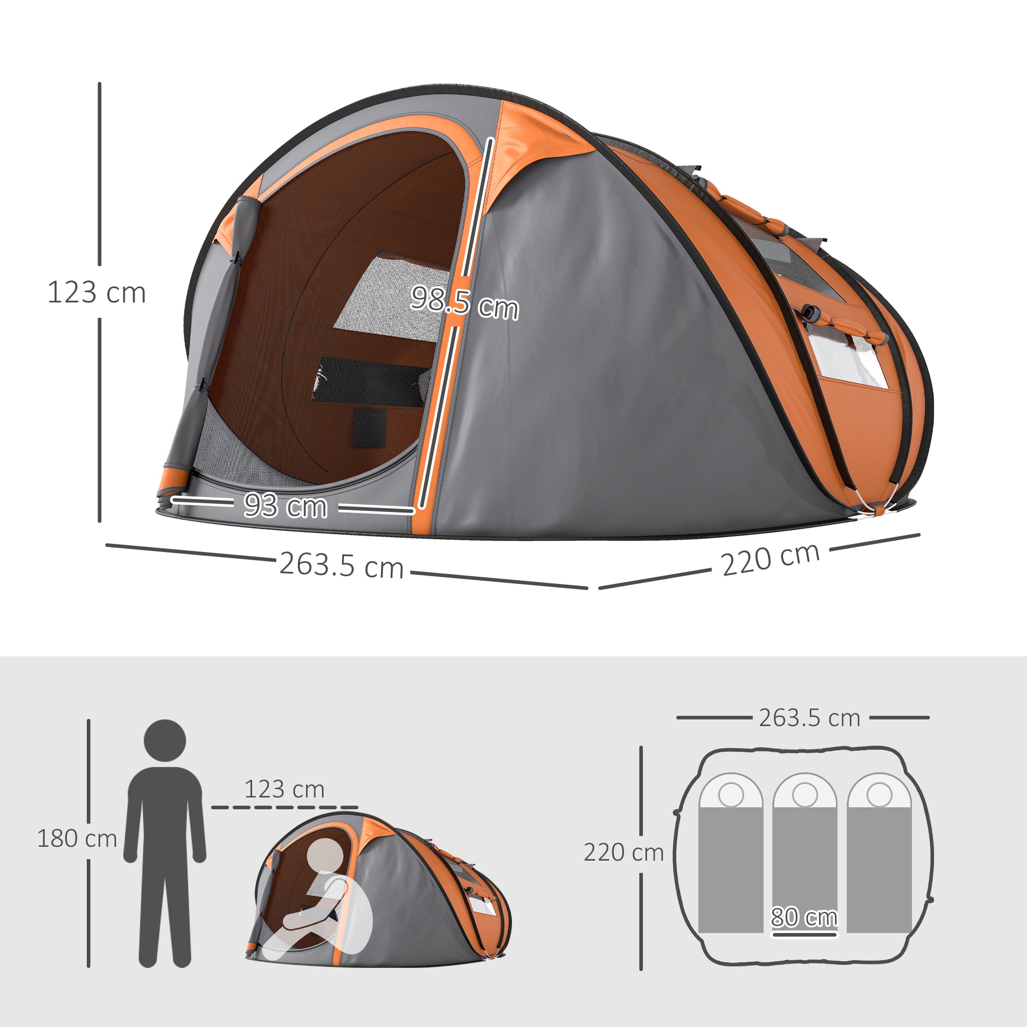 Outsunny 4-5 Person Pop-up Camping Tent Waterproof Family Tent w/ 2 Mesh Windows & PVC Windows Portable Carry Bag for Outdoor Trip, Orange