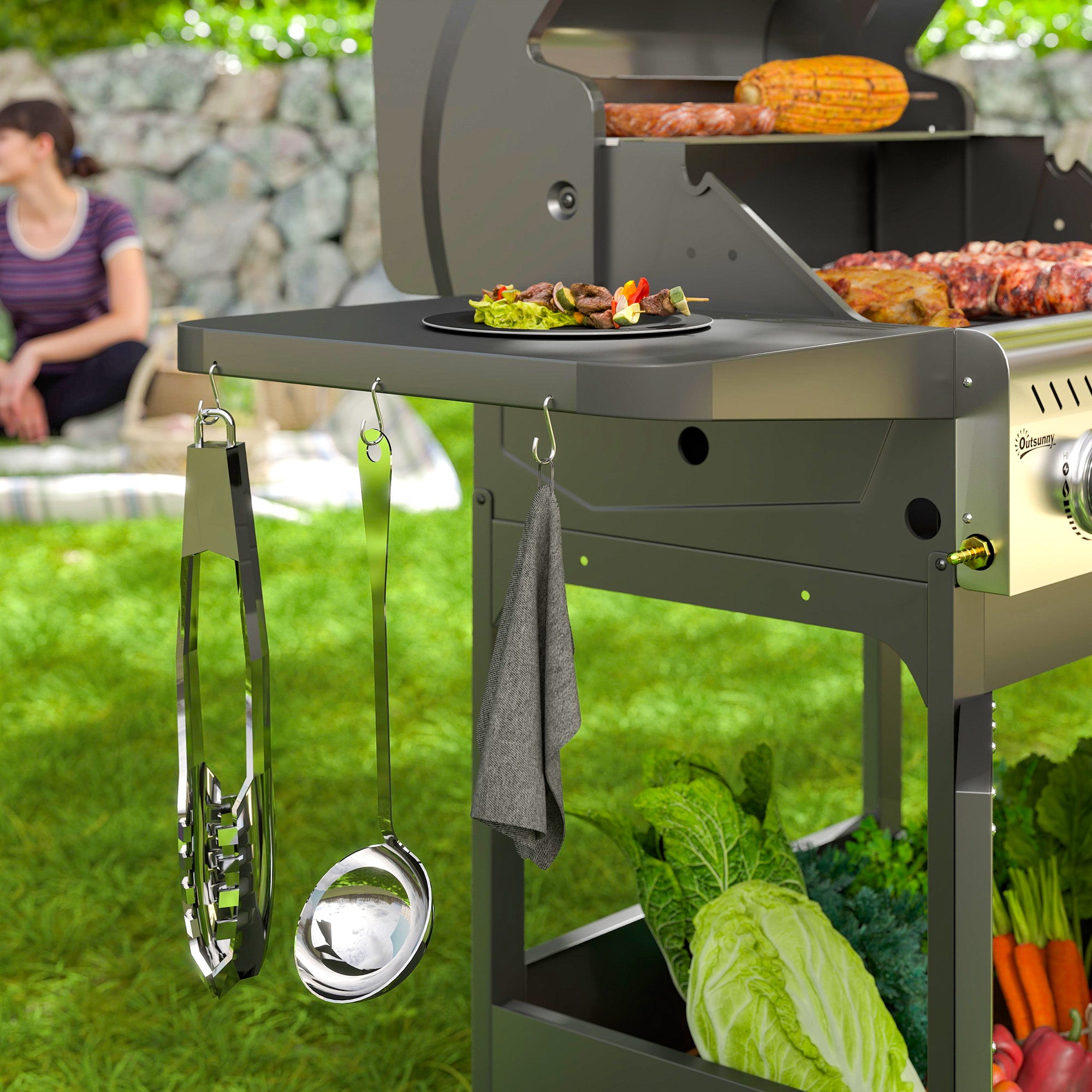 Outsunny 7.5kW Three-Burner Gas BBQ Grill, with See-Through Lid - Black - North Peak Garden Furniture