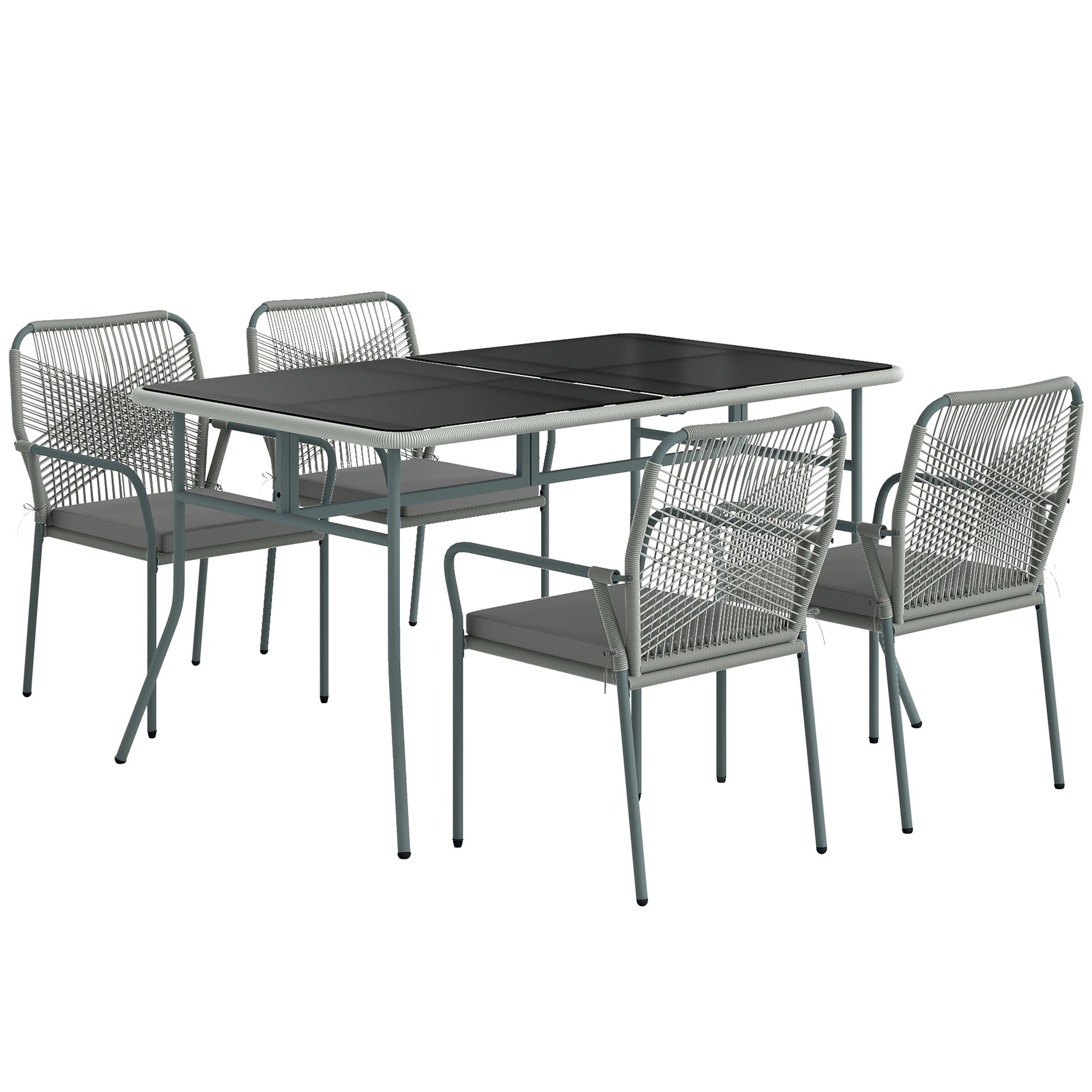 Outsunny Five-Piece PE Rattan Garden Dining Set with Cushions & Stackable Chairs - Light Grey - North Peak Garden Furniture