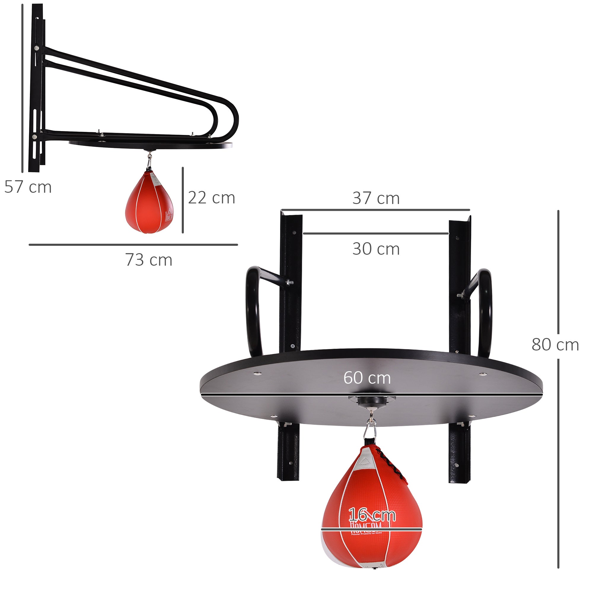 HOMCOM Wall-mounted Punching Ball Height Adjustable Hanging Speedball Platform Set Frame Stand Boxing Sports