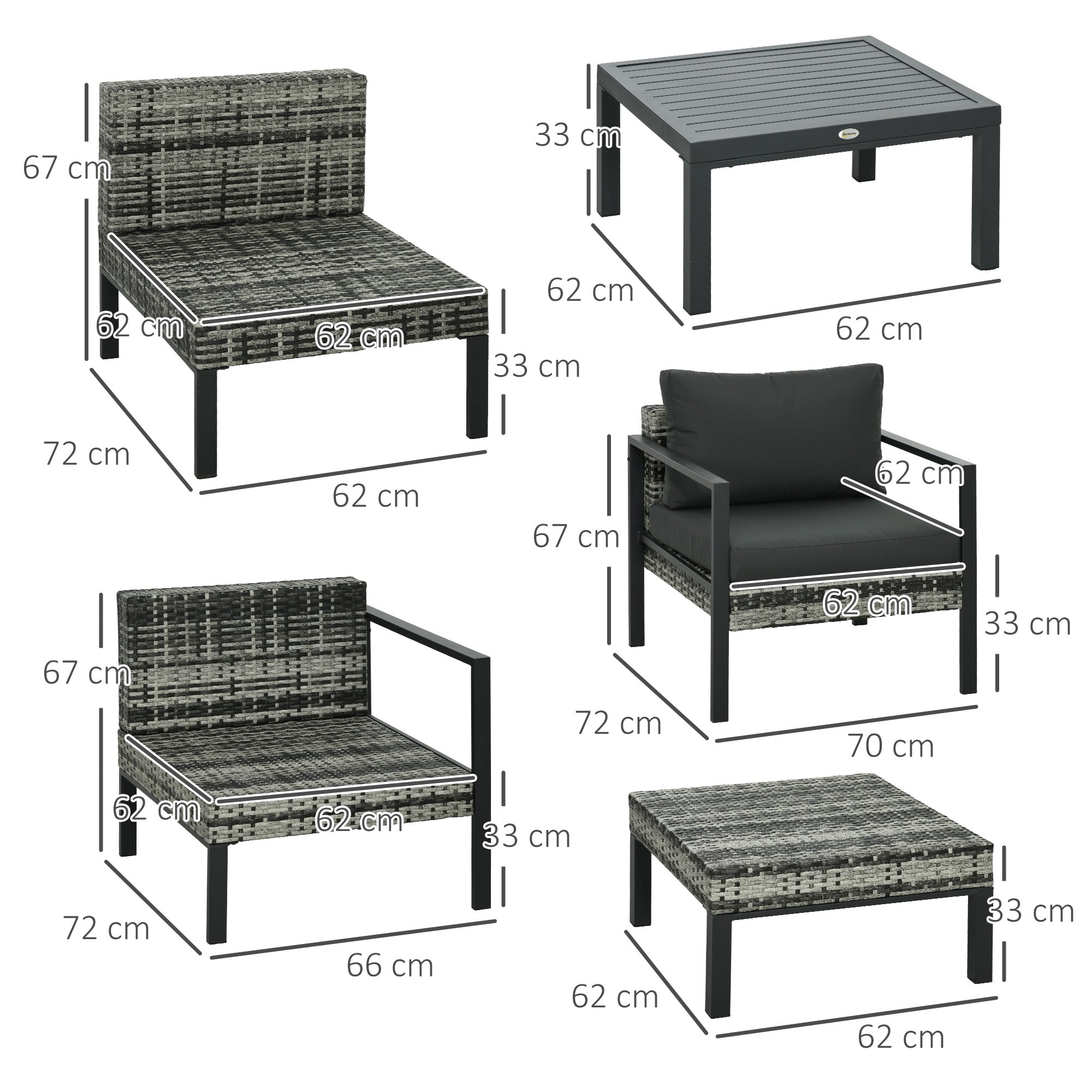 Outsunny Six-Piece Rattan Garden Sofa Set - Dark Grey - North Peak Garden Furniture