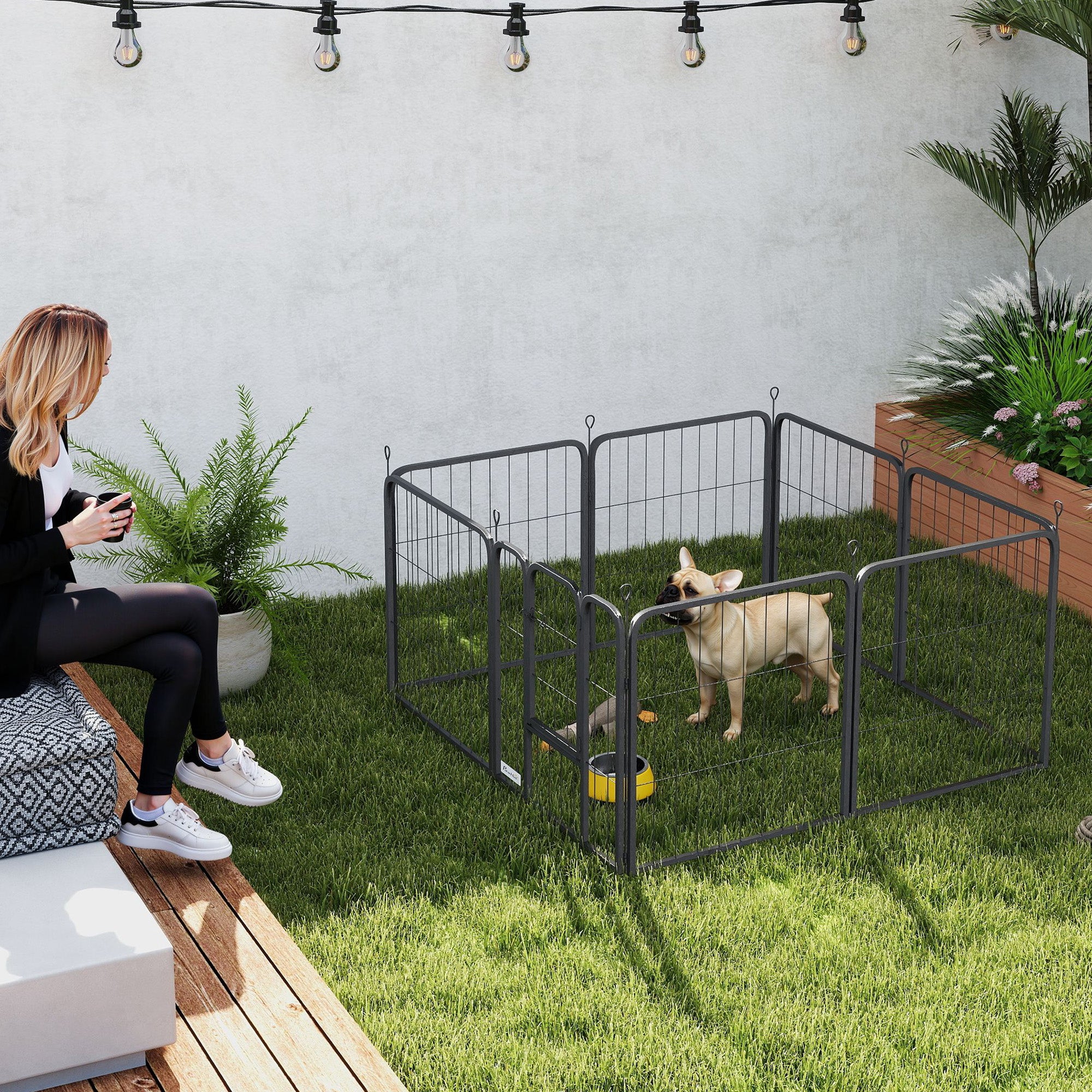 PawHut 8 Panels Heavy Duty Dog Playpen with Door Indoor Outdoor, for Small Dogs, 60cm High - North Peak Garden Furniture