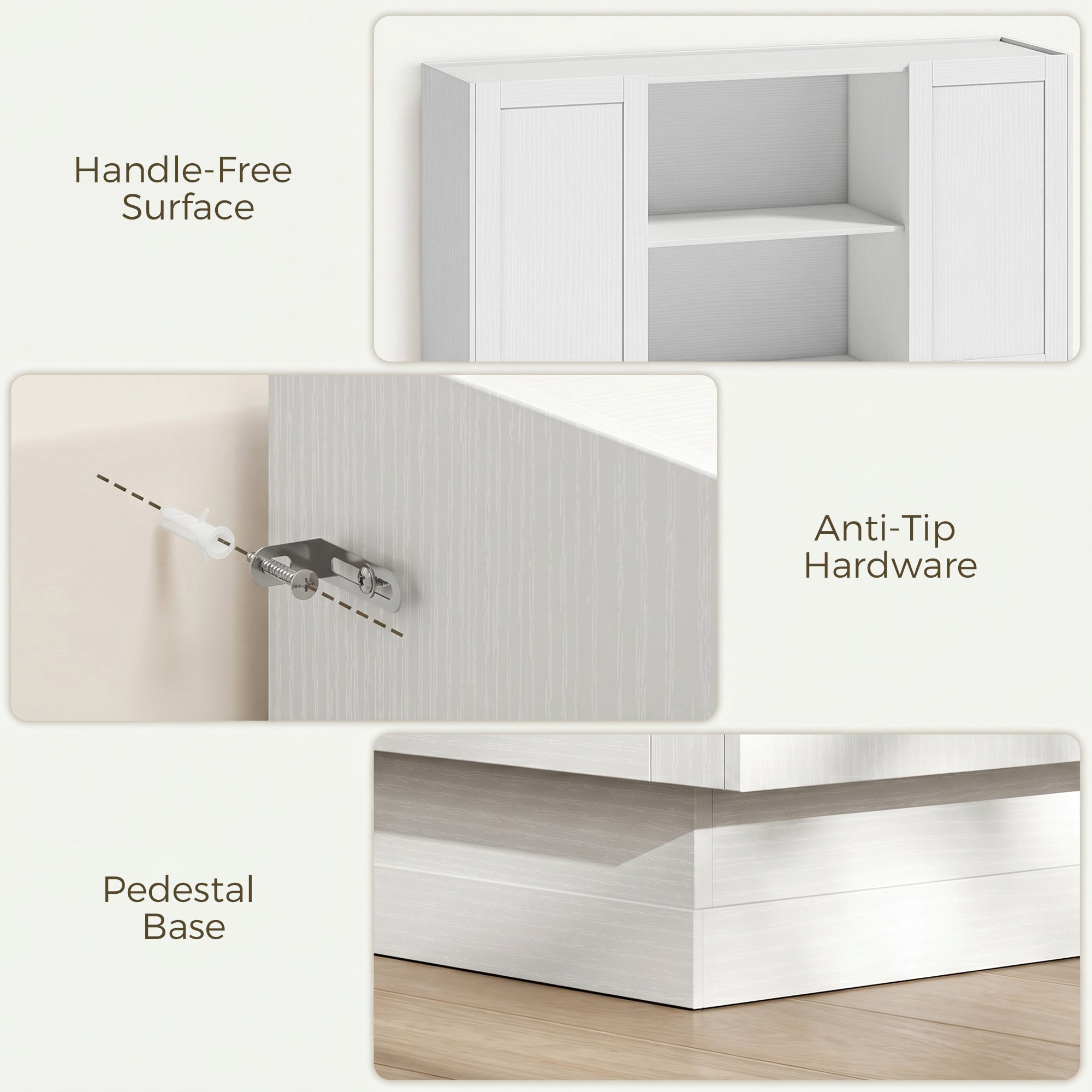 HOMCOM Sideboard Buffet Cabinet, 133 cm Storage Cabinet with 2 Open Shelves, 2 Cupboards and Soft Close Doors, White