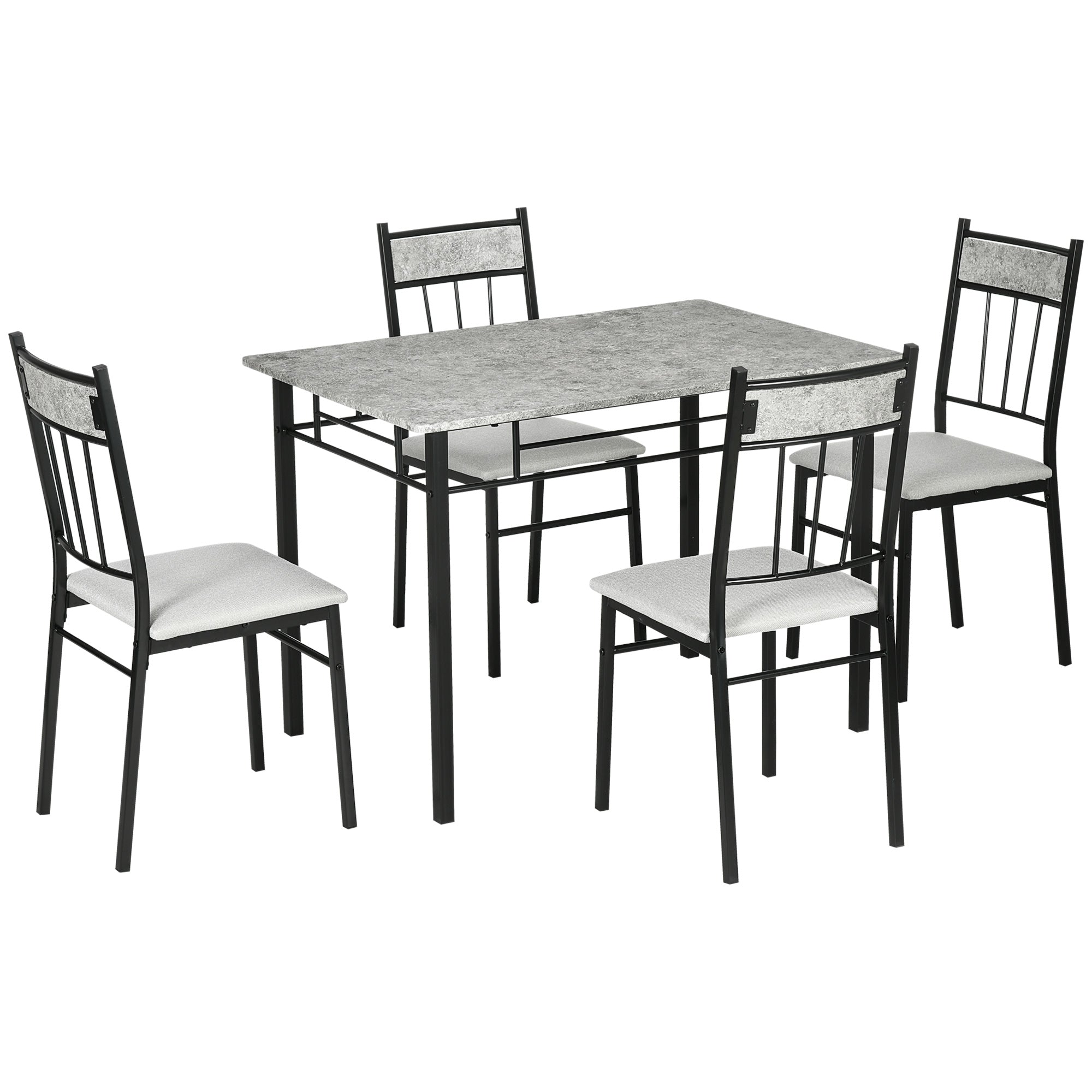 HOMCOM Five-Piece Marble Effect Dining Table Set - Grey/Black - North Peak Garden Furniture