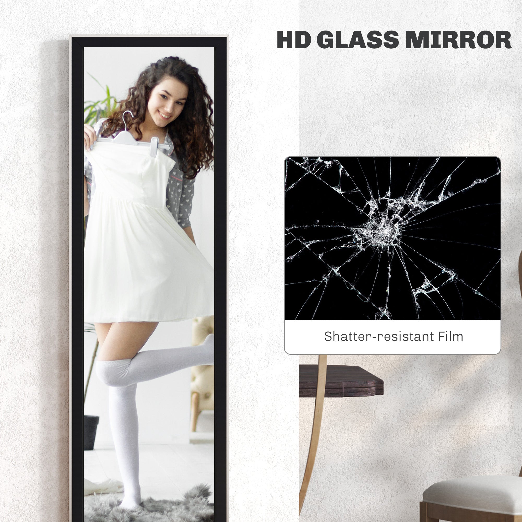HOMCOM Glitter Frame Full-Length Mirror - Black - North Peak Garden Furniture