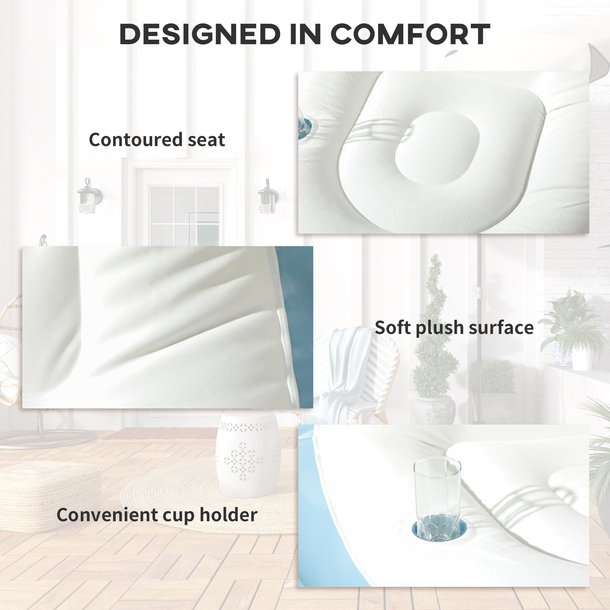 Outsunny Inflatable Tub Chair and Footstool - Blue/White - North Peak Garden Furniture